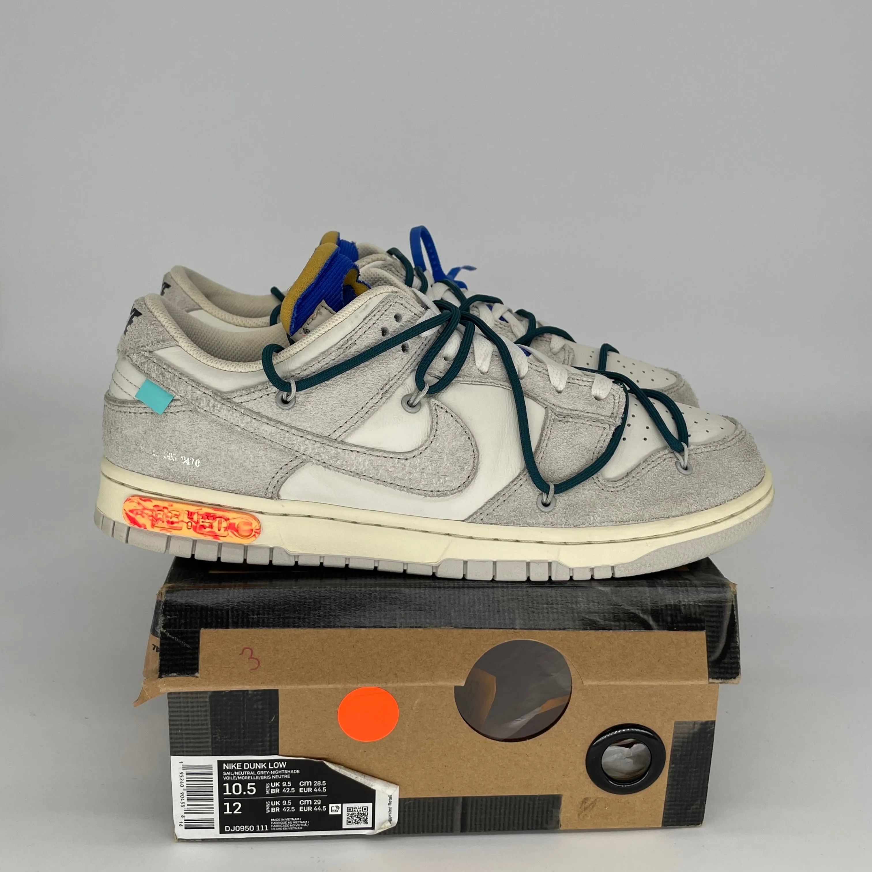 NIKE DUNK LOW OFF WHITE LOT 16 SIZE 10.5 DJ0950-111