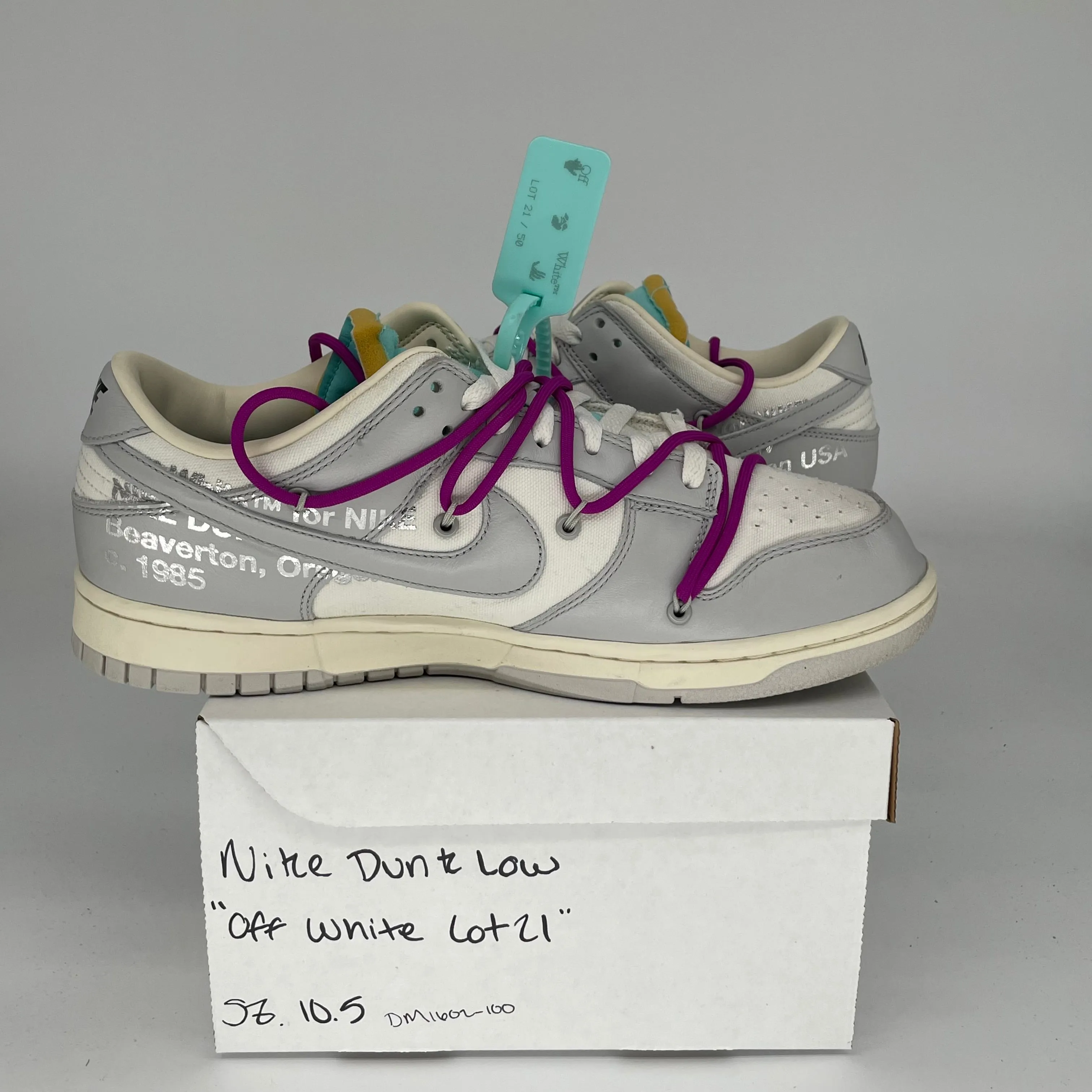 NIKE DUNK LOW OFF WHITE LOT 21 SIZE 10.5 DM1602-100