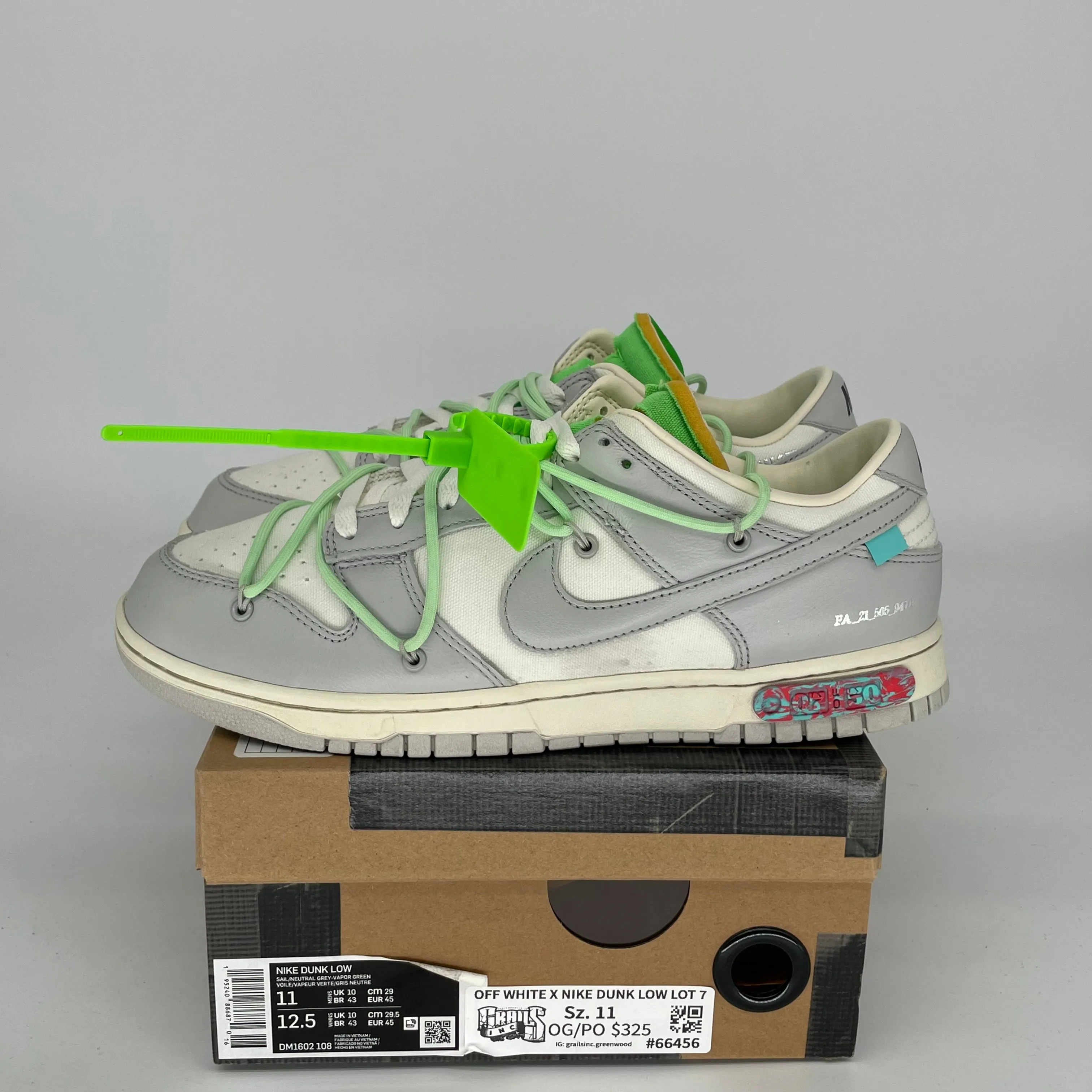 NIKE DUNK LOW OFF WHITE LOT 7 SIZE 11 DM1602-108