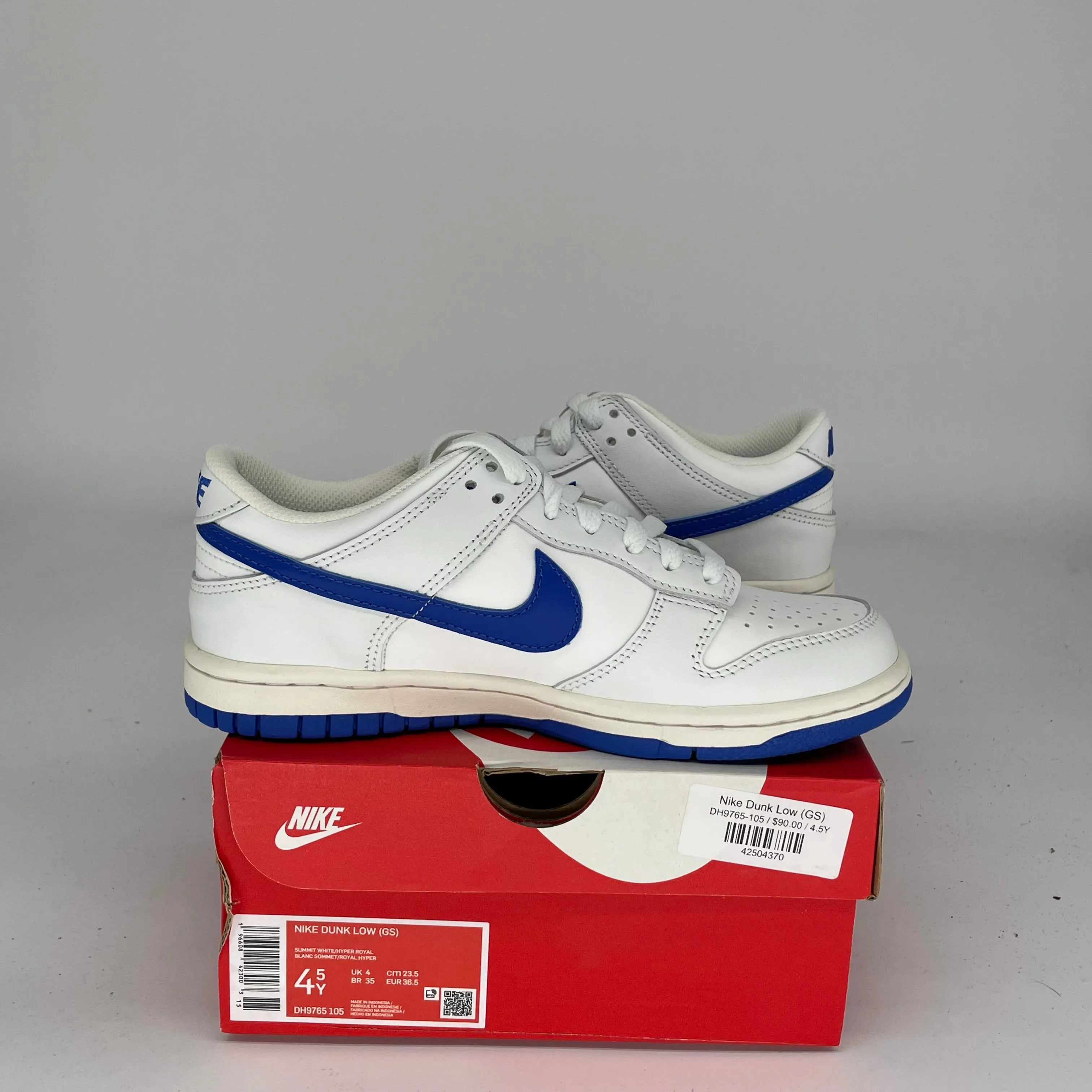 NIKE DUNK LOW SUMMIT WHITE HYPER ROYAL SIZE 4.5Y DH9765-105
