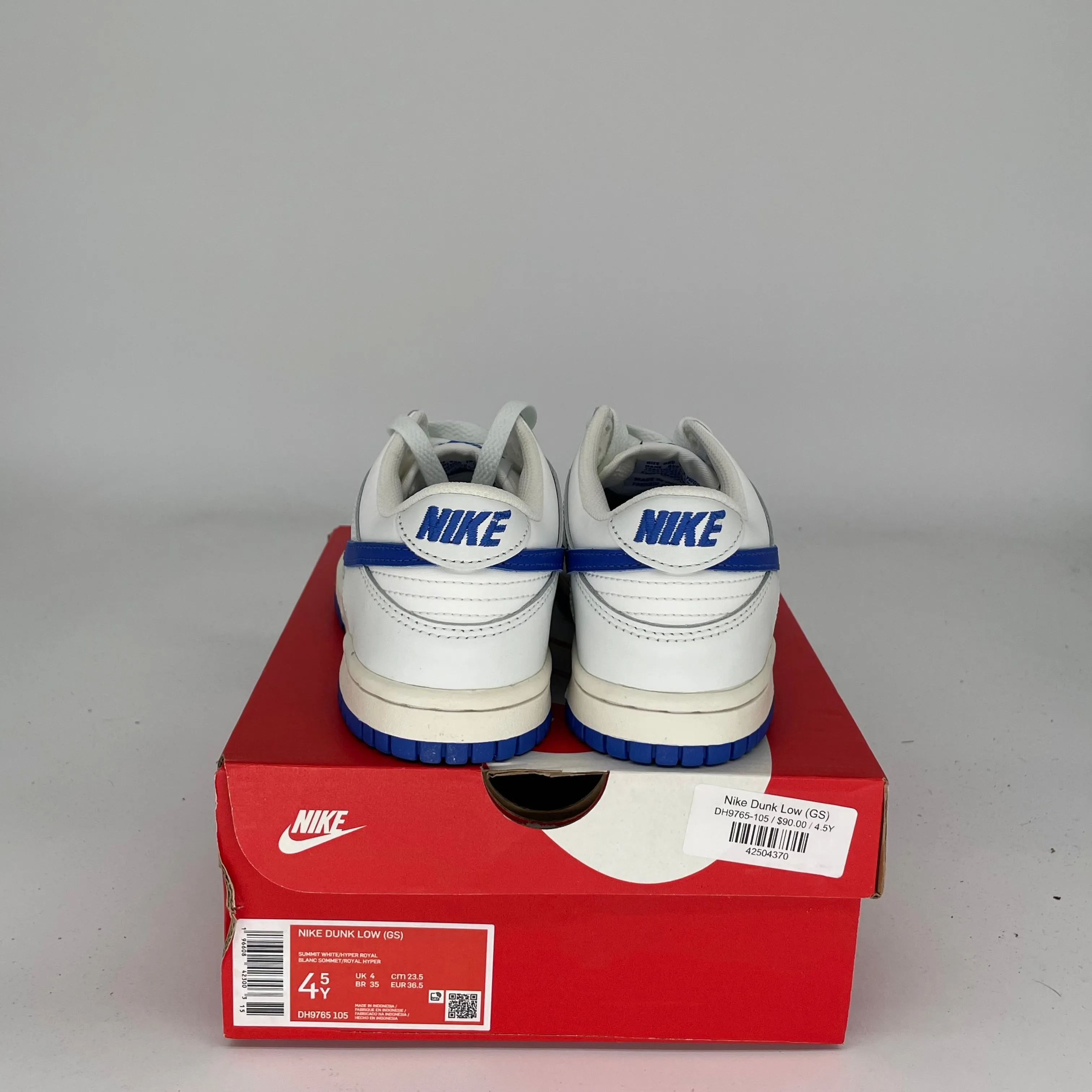 NIKE DUNK LOW SUMMIT WHITE HYPER ROYAL SIZE 4.5Y DH9765-105