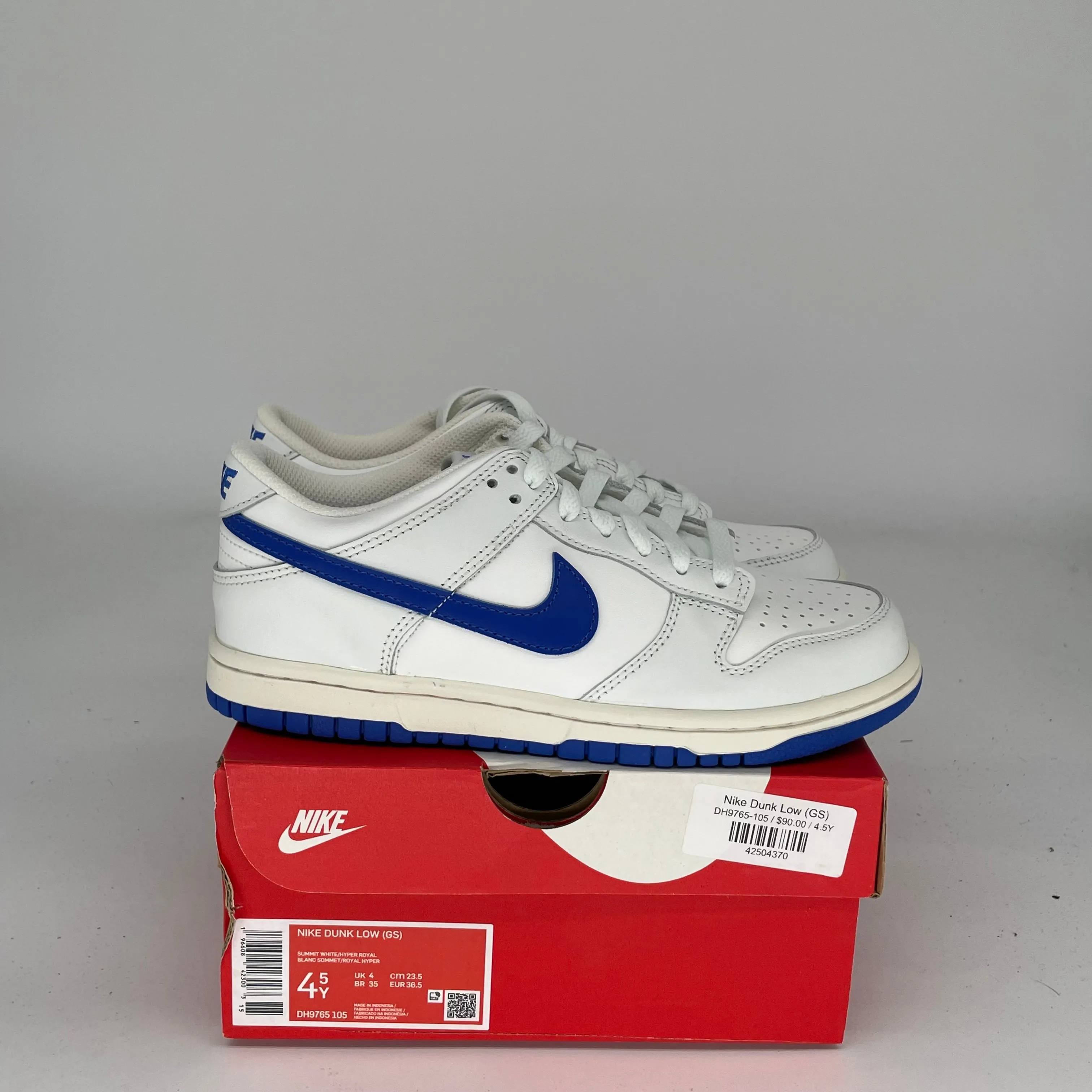 NIKE DUNK LOW SUMMIT WHITE HYPER ROYAL SIZE 4.5Y DH9765-105