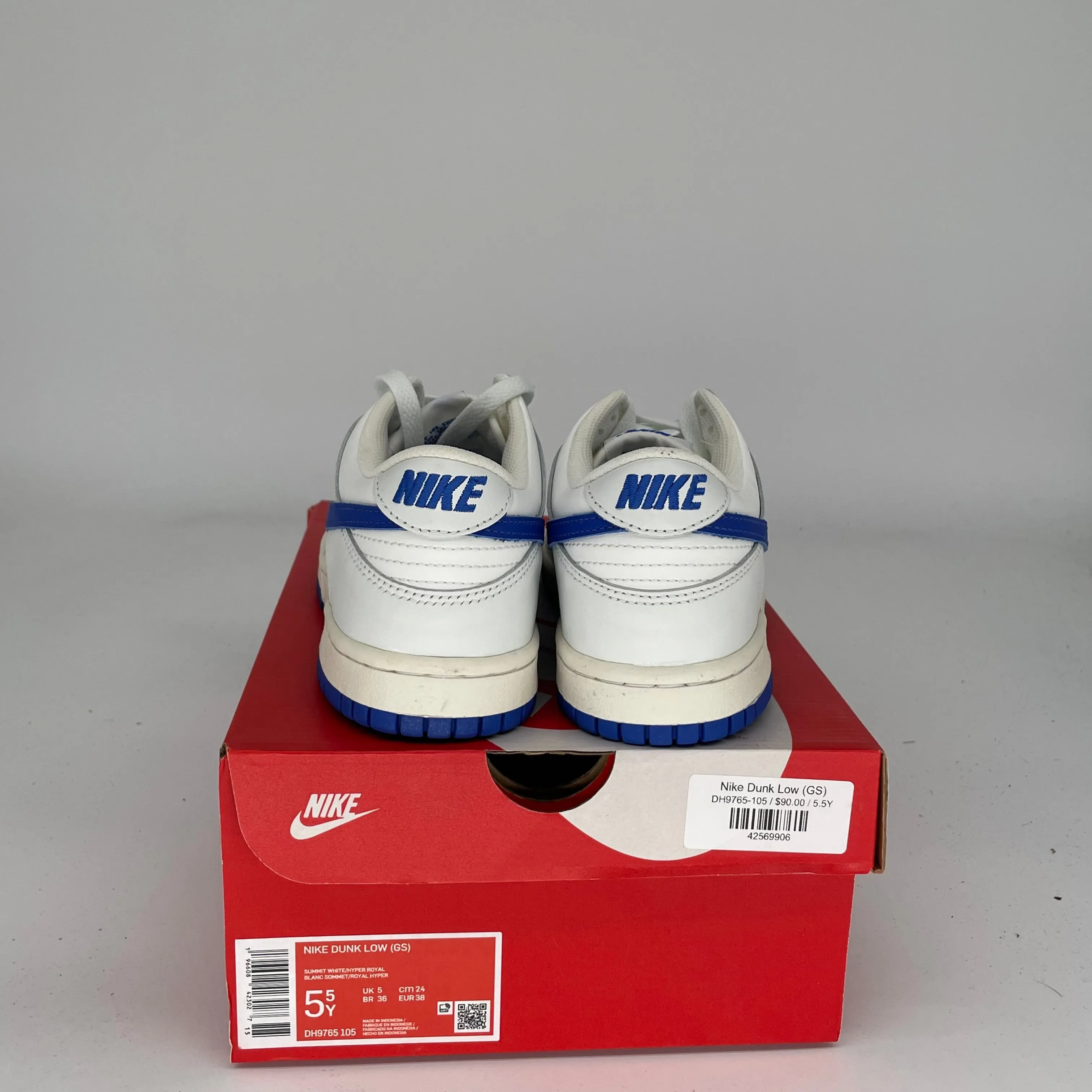 NIKE DUNK LOW SUMMIT WHITE HYPER ROYAL SIZE 5.5Y DH9765-105