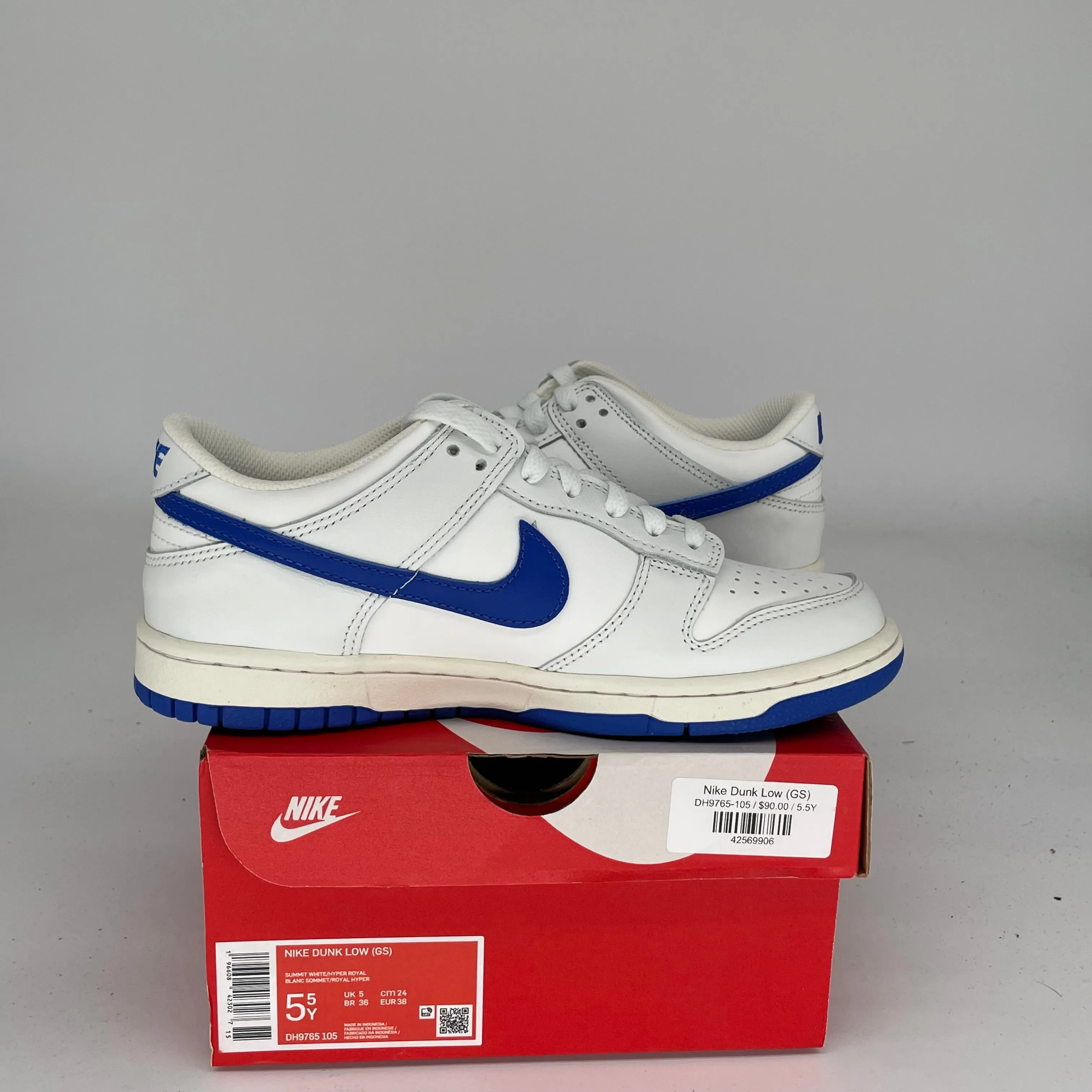 NIKE DUNK LOW SUMMIT WHITE HYPER ROYAL SIZE 5.5Y DH9765-105