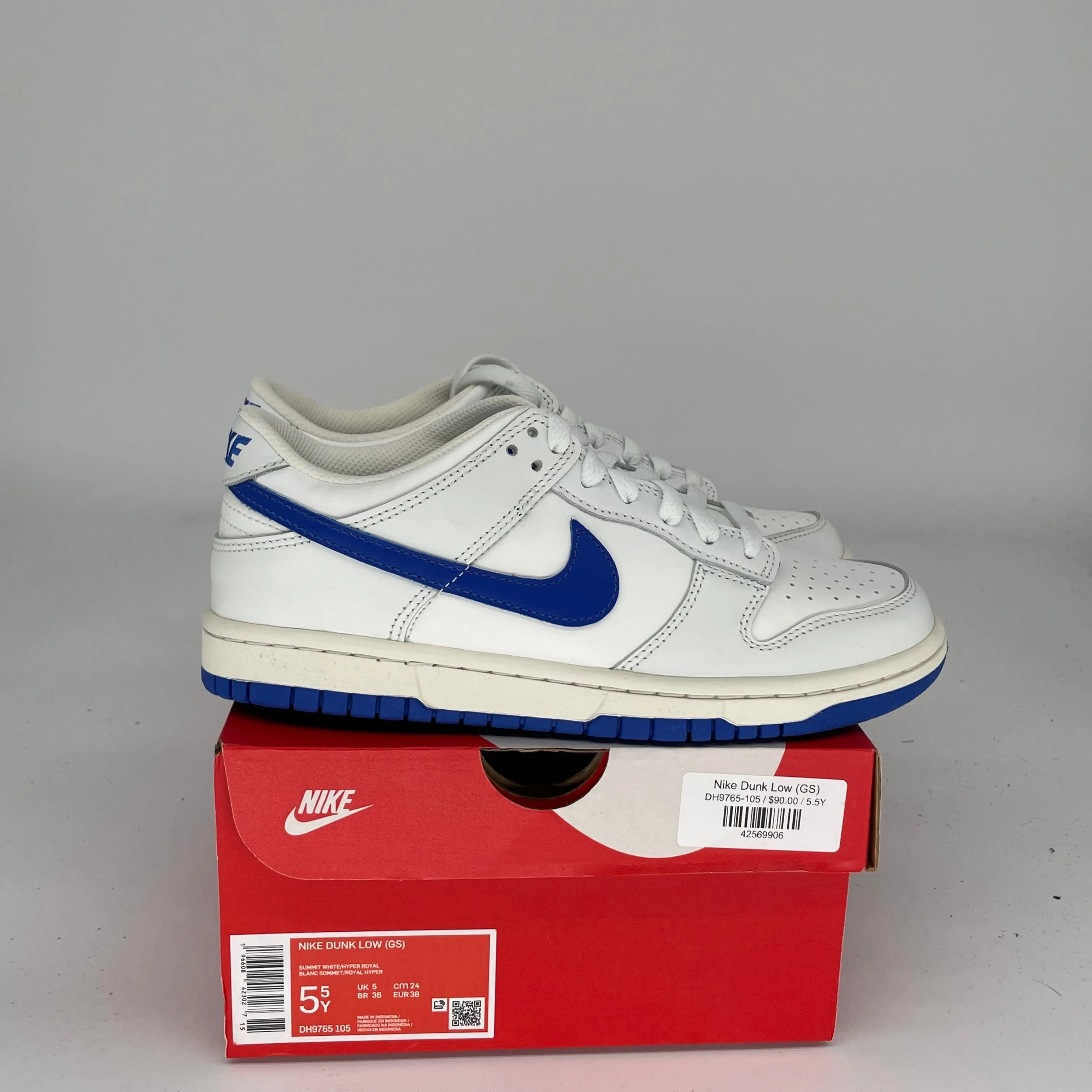 NIKE DUNK LOW SUMMIT WHITE HYPER ROYAL SIZE 5.5Y DH9765-105