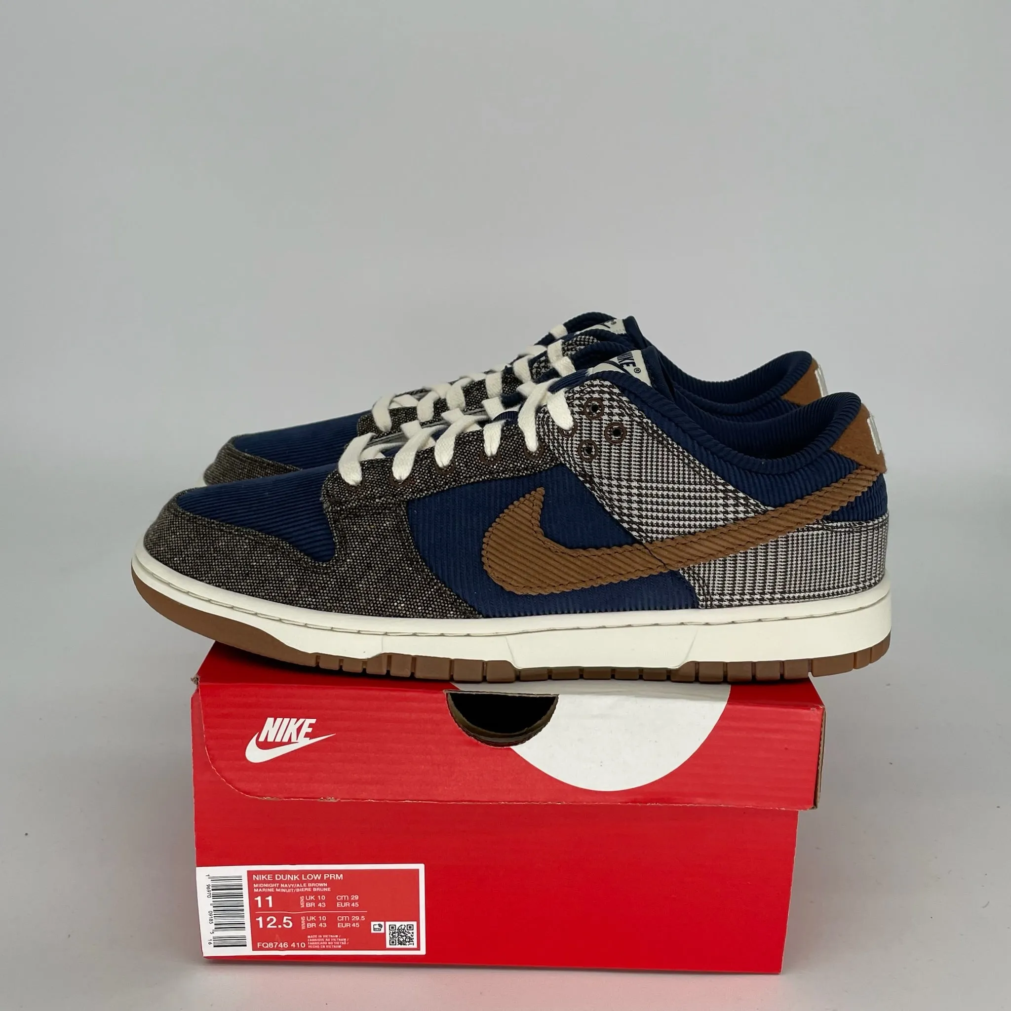 NIKE DUNK LOW TWEED MIDNIGHT NAVY CORDUORY SIZE 11 FQ8746-410