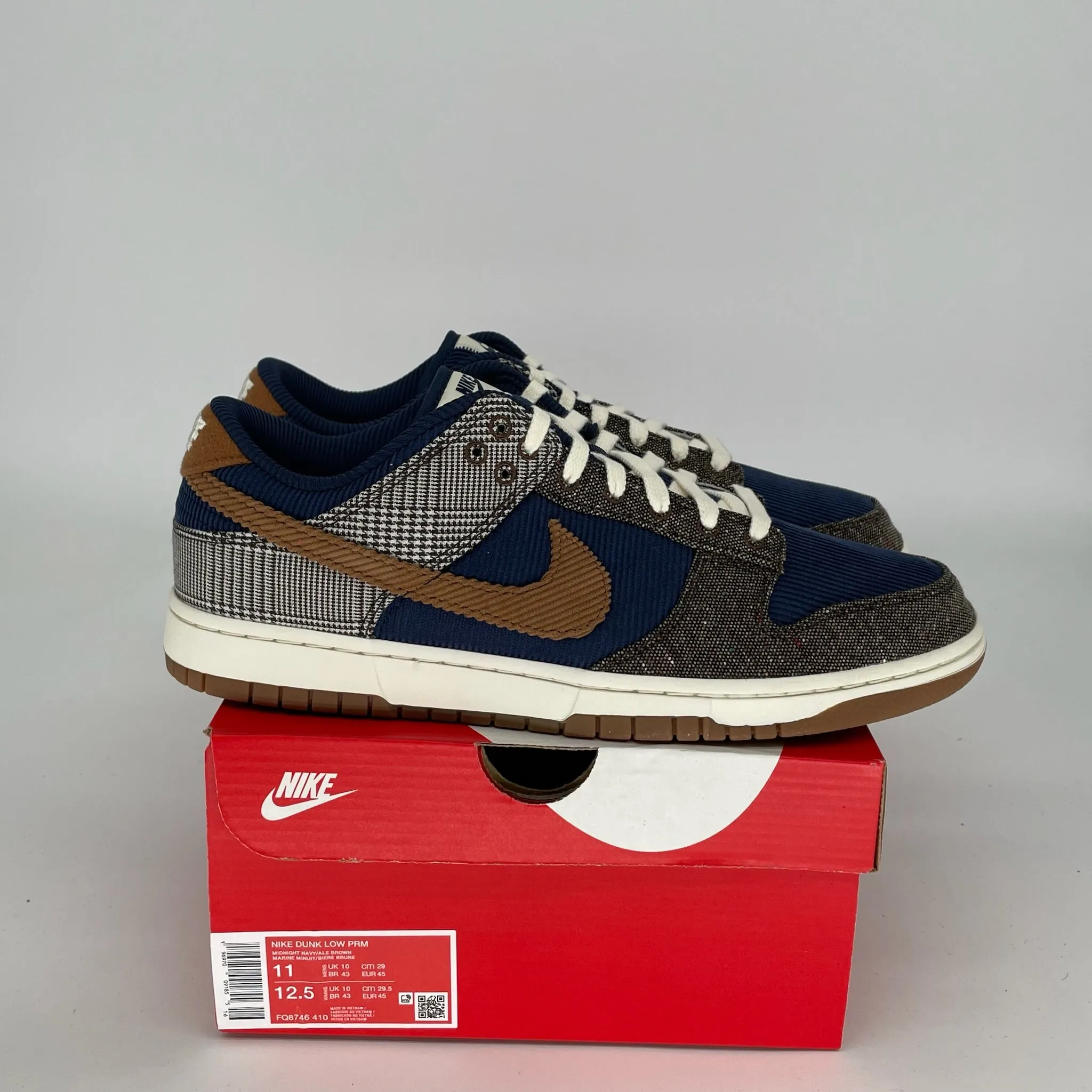 NIKE DUNK LOW TWEED MIDNIGHT NAVY CORDUORY SIZE 11 FQ8746-410