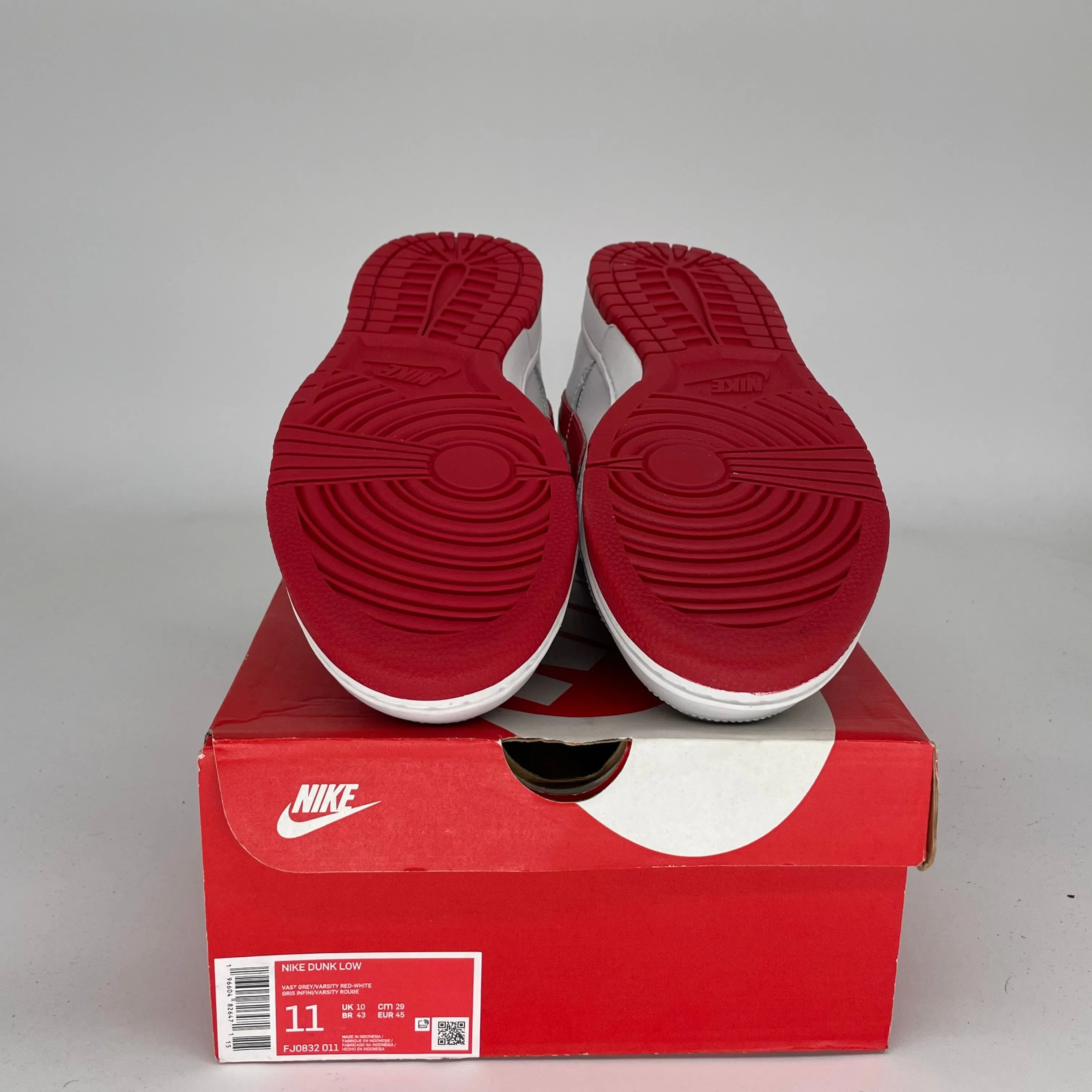 NIKE DUNK LOW VAST GREY VARSITY RED SIZE 11 FJ0832-011