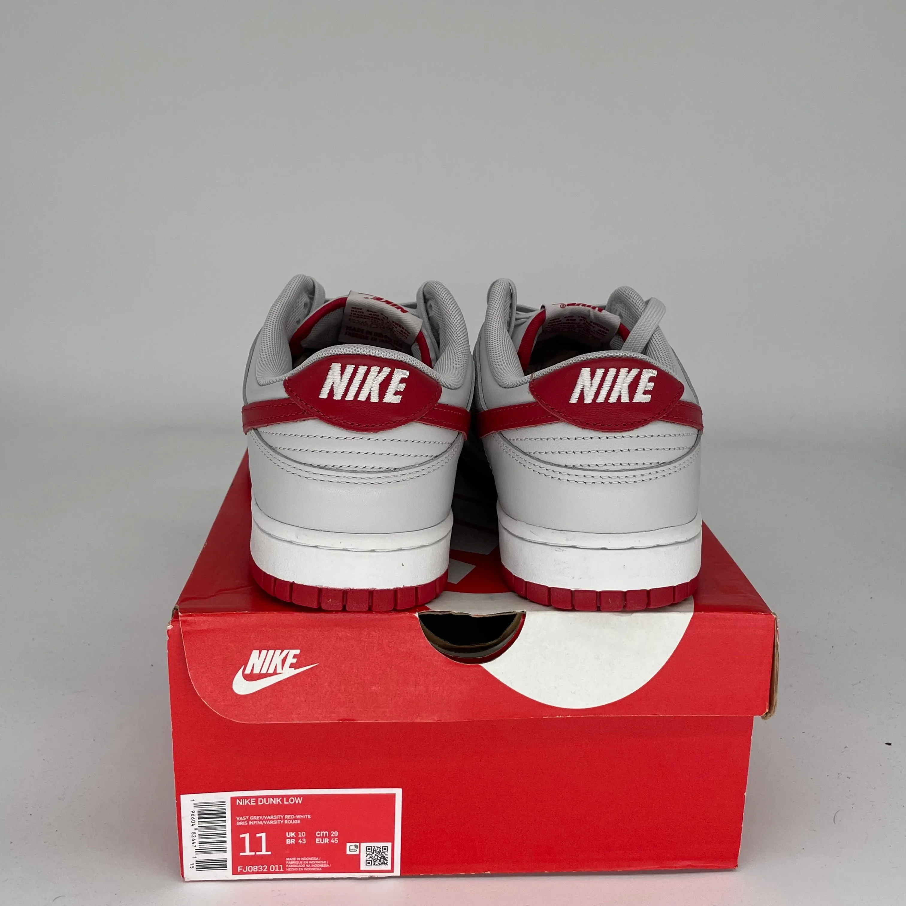 NIKE DUNK LOW VAST GREY VARSITY RED SIZE 11 FJ0832-011