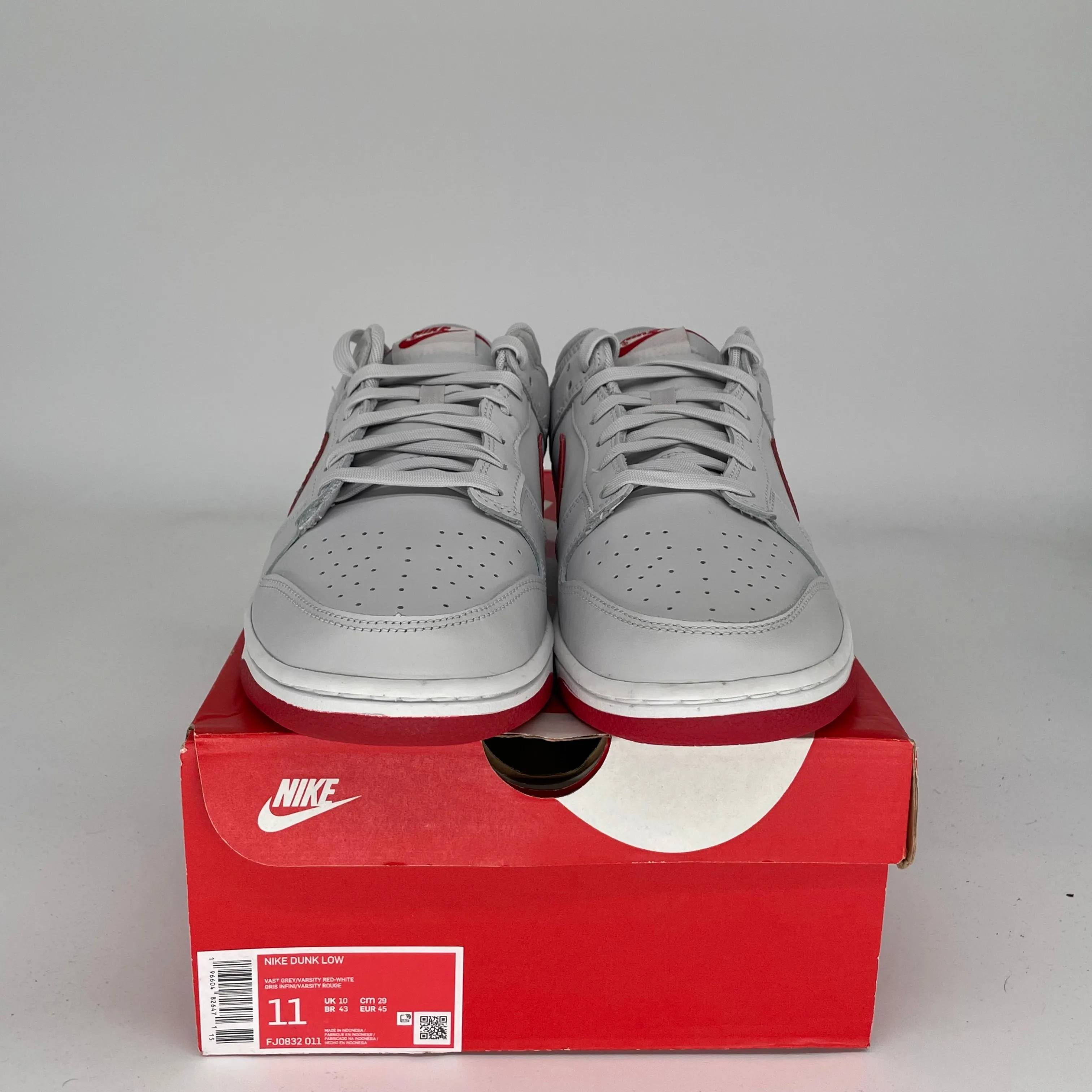 NIKE DUNK LOW VAST GREY VARSITY RED SIZE 11 FJ0832-011