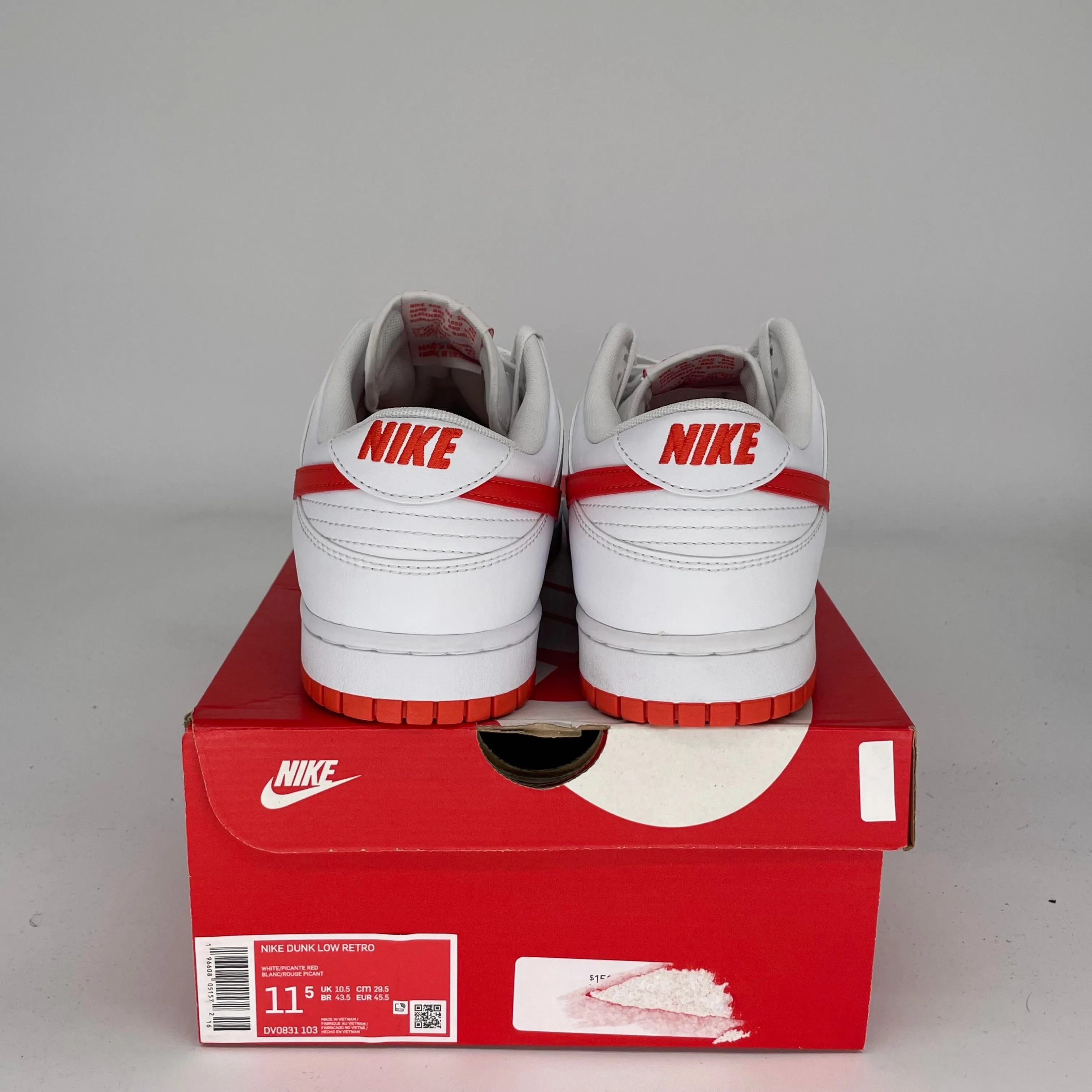 NIKE DUNK LOW WHITE PICANTE RED SIZE 11.5 DV0831-103