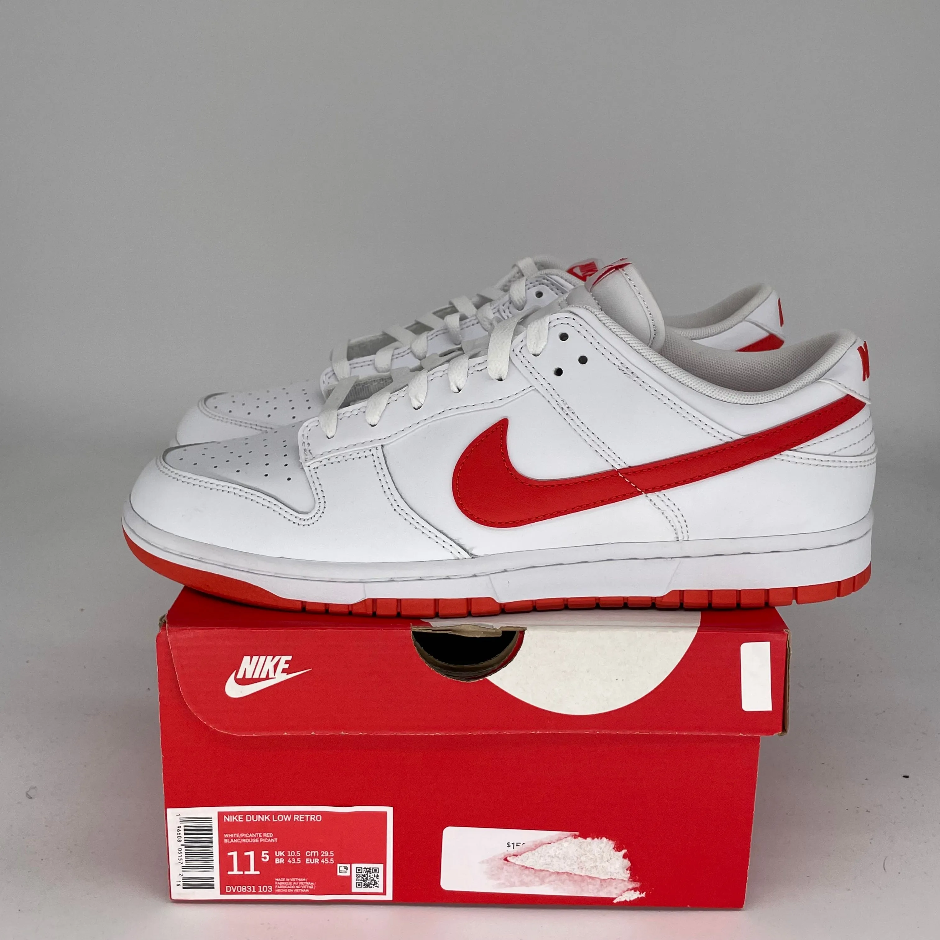NIKE DUNK LOW WHITE PICANTE RED SIZE 11.5 DV0831-103