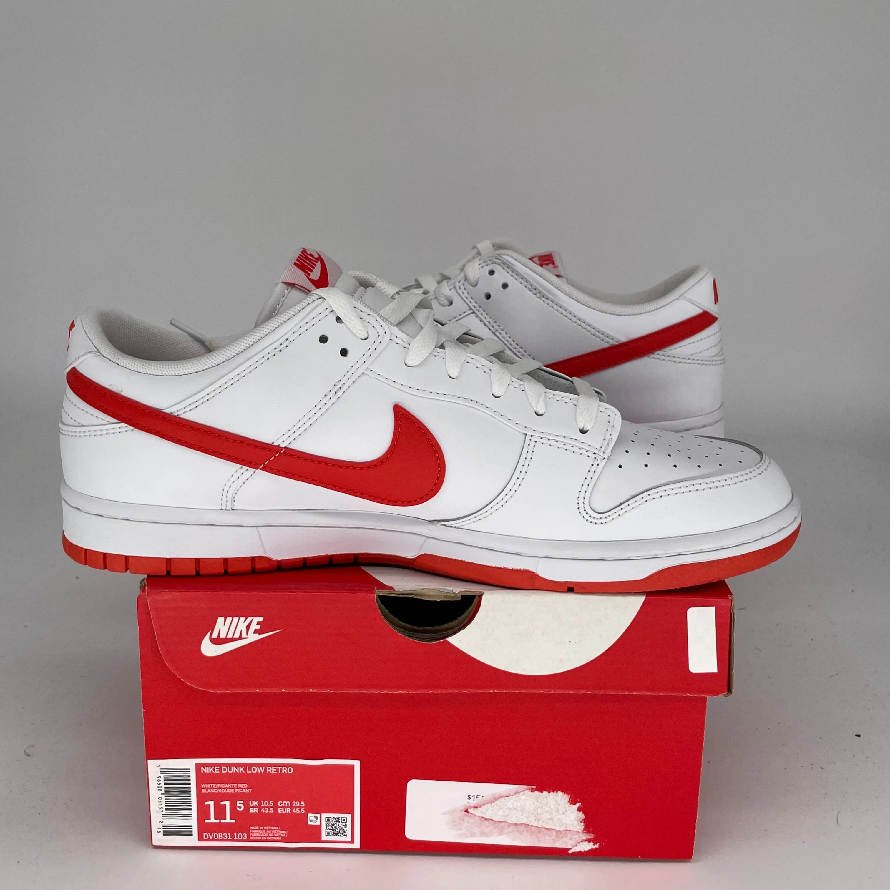 NIKE DUNK LOW WHITE PICANTE RED SIZE 11.5 DV0831-103