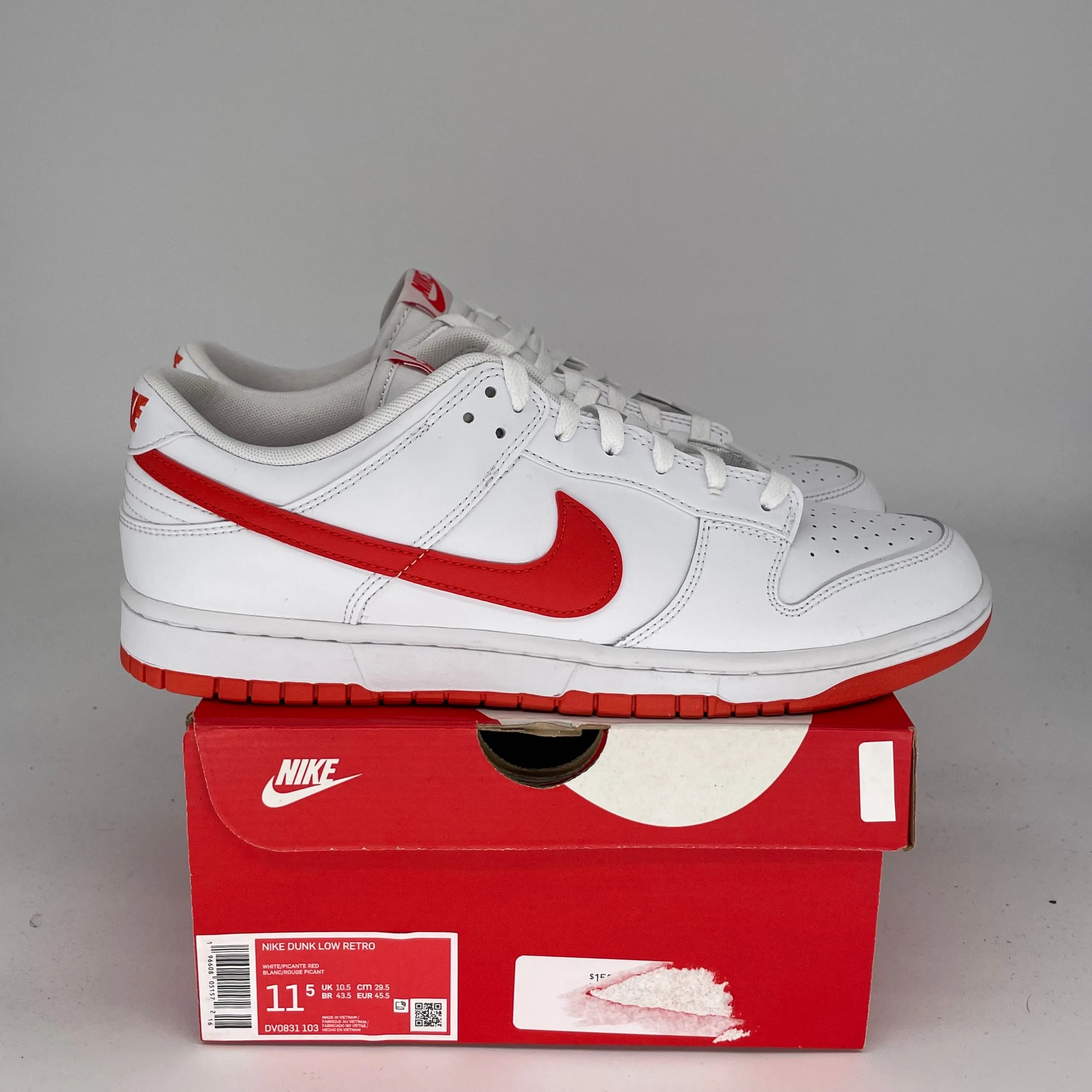 NIKE DUNK LOW WHITE PICANTE RED SIZE 11.5 DV0831-103