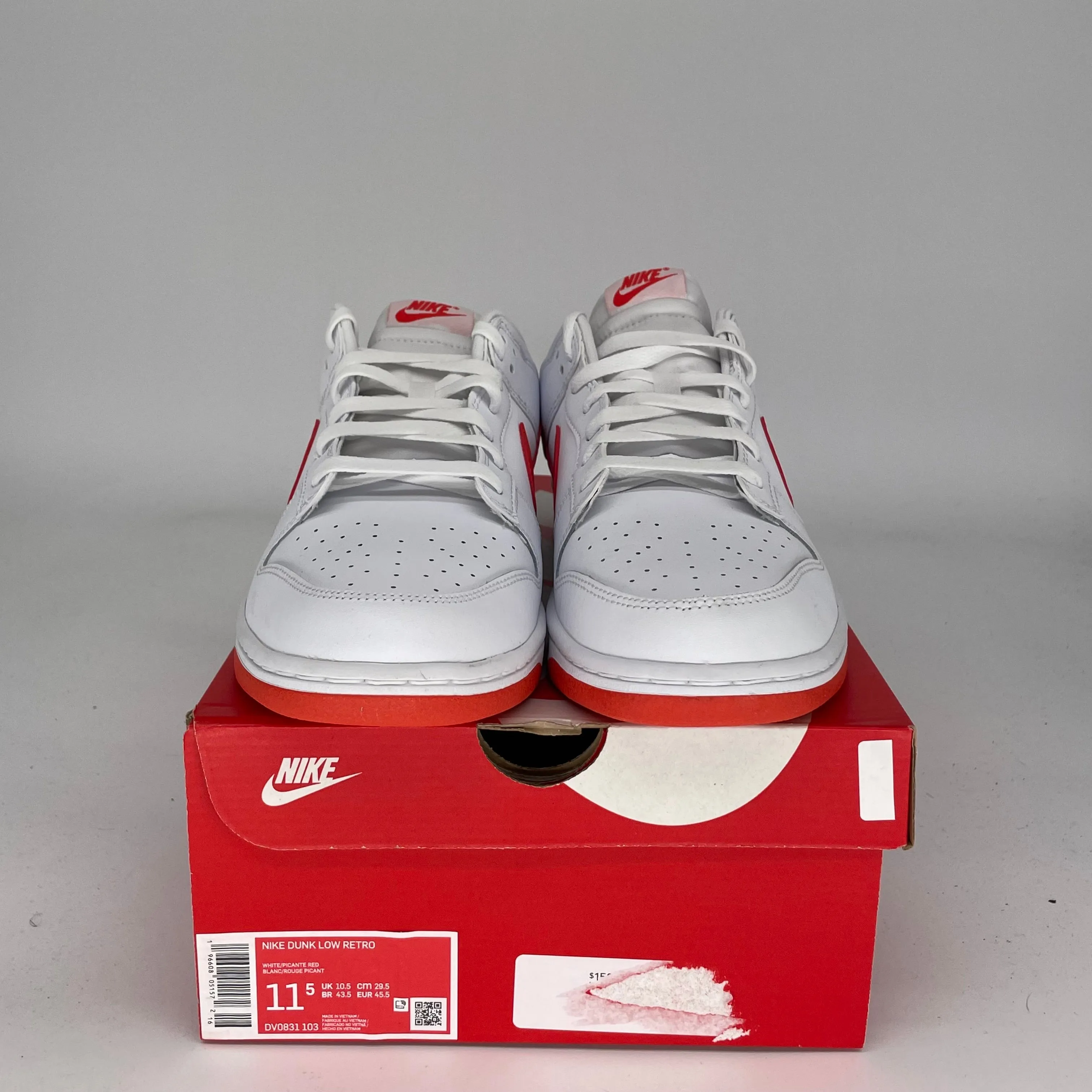 NIKE DUNK LOW WHITE PICANTE RED SIZE 11.5 DV0831-103