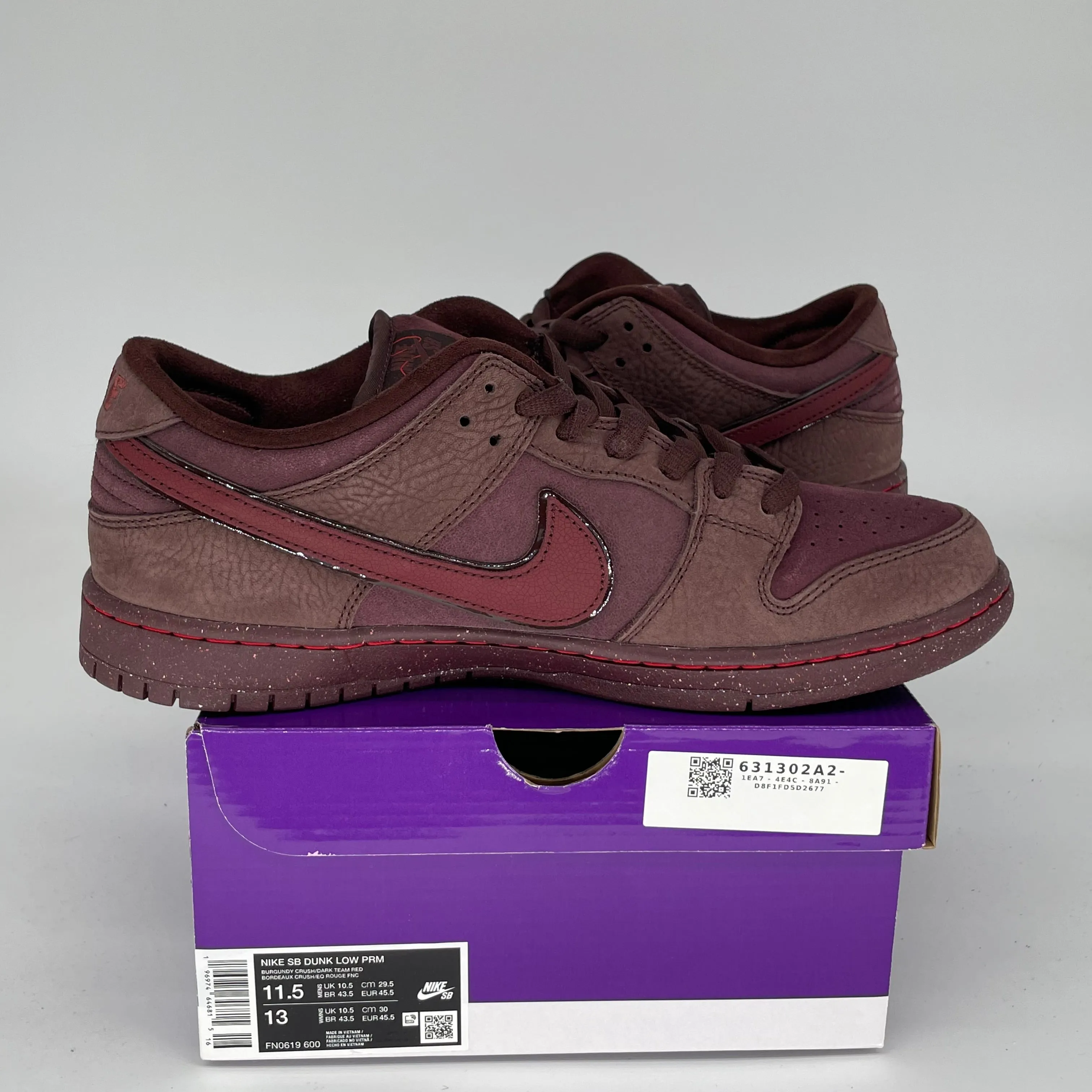 NIKE SB DUNK LOW CITY OF LOVE BURGUNDY CRUSH SIZE 11.5 FN0619-600