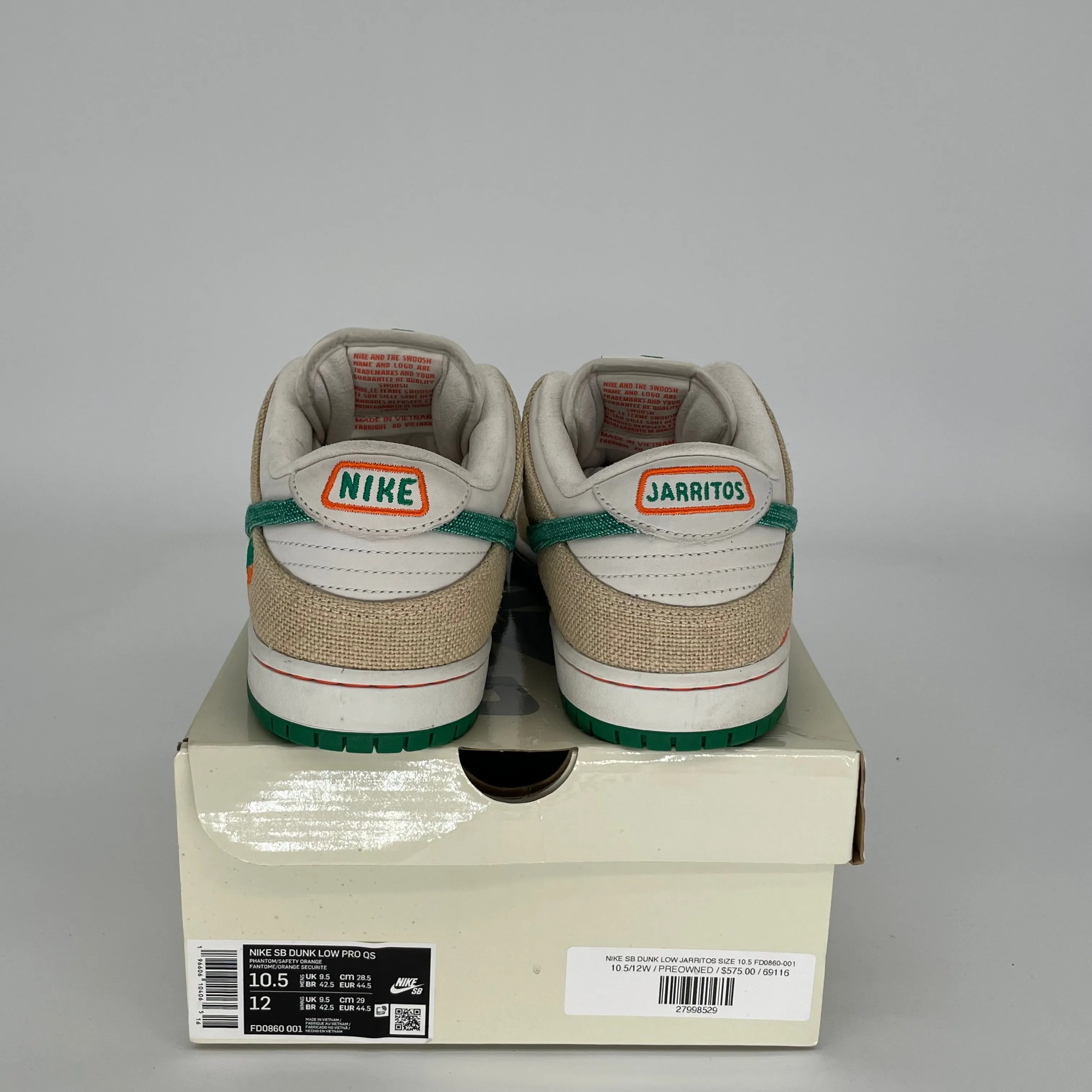 NIKE SB DUNK LOW JARRITOS SIZE 10.5 FD0860-001