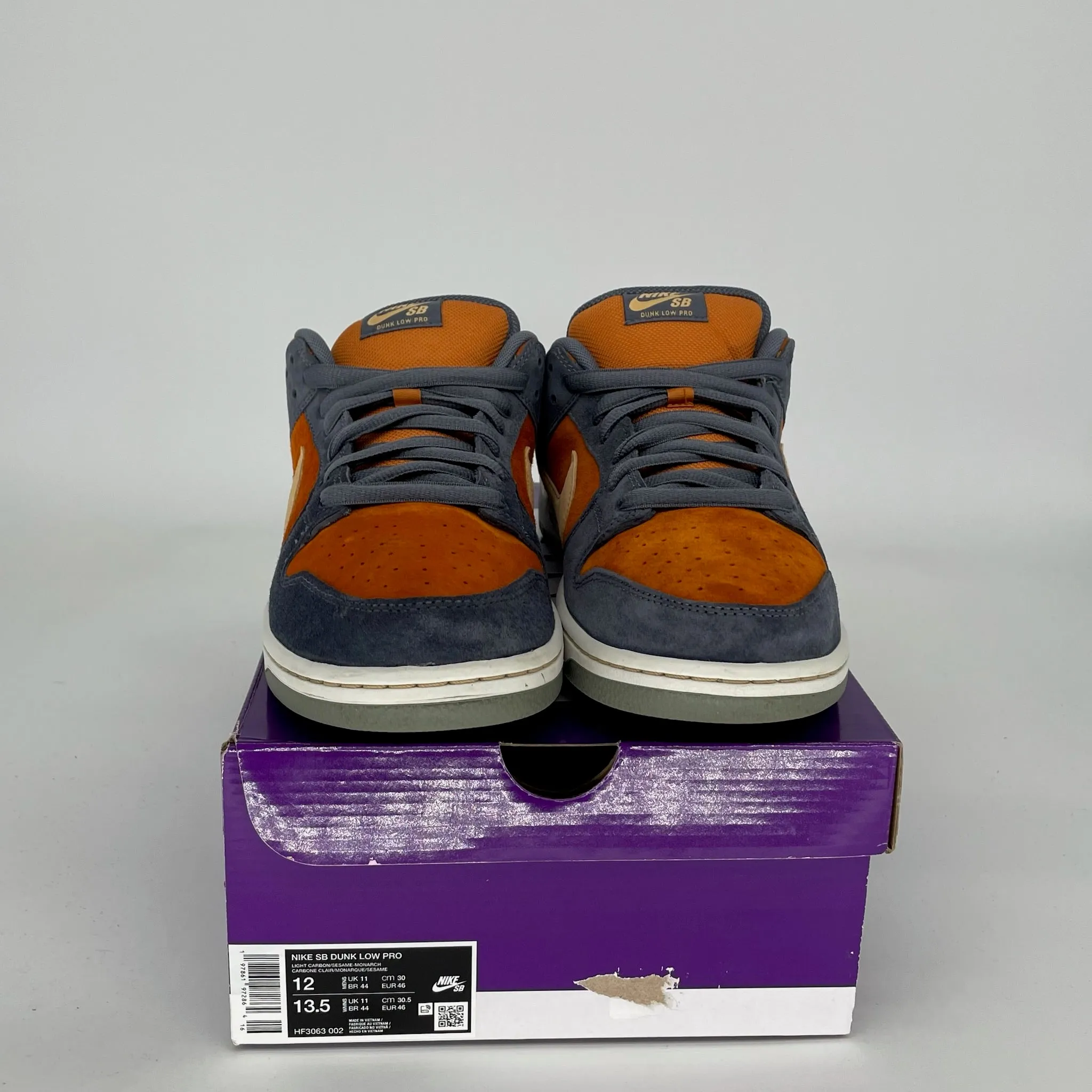 NIKE SB DUNK LOW LIGHT CARBON MONARCH SIZE 12 HF3063-002