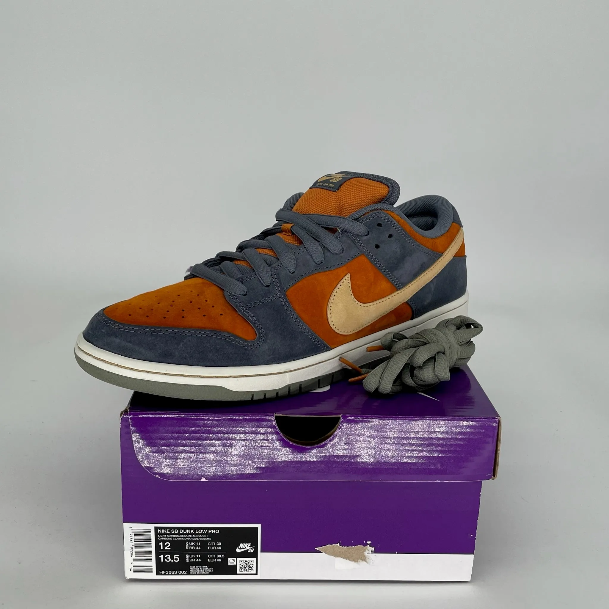 NIKE SB DUNK LOW LIGHT CARBON MONARCH SIZE 12 HF3063-002