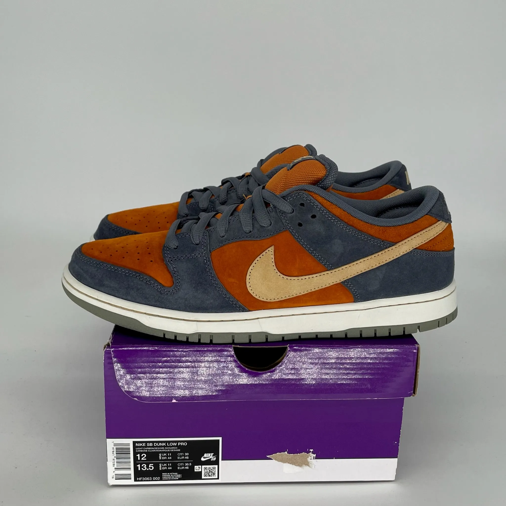 NIKE SB DUNK LOW LIGHT CARBON MONARCH SIZE 12 HF3063-002