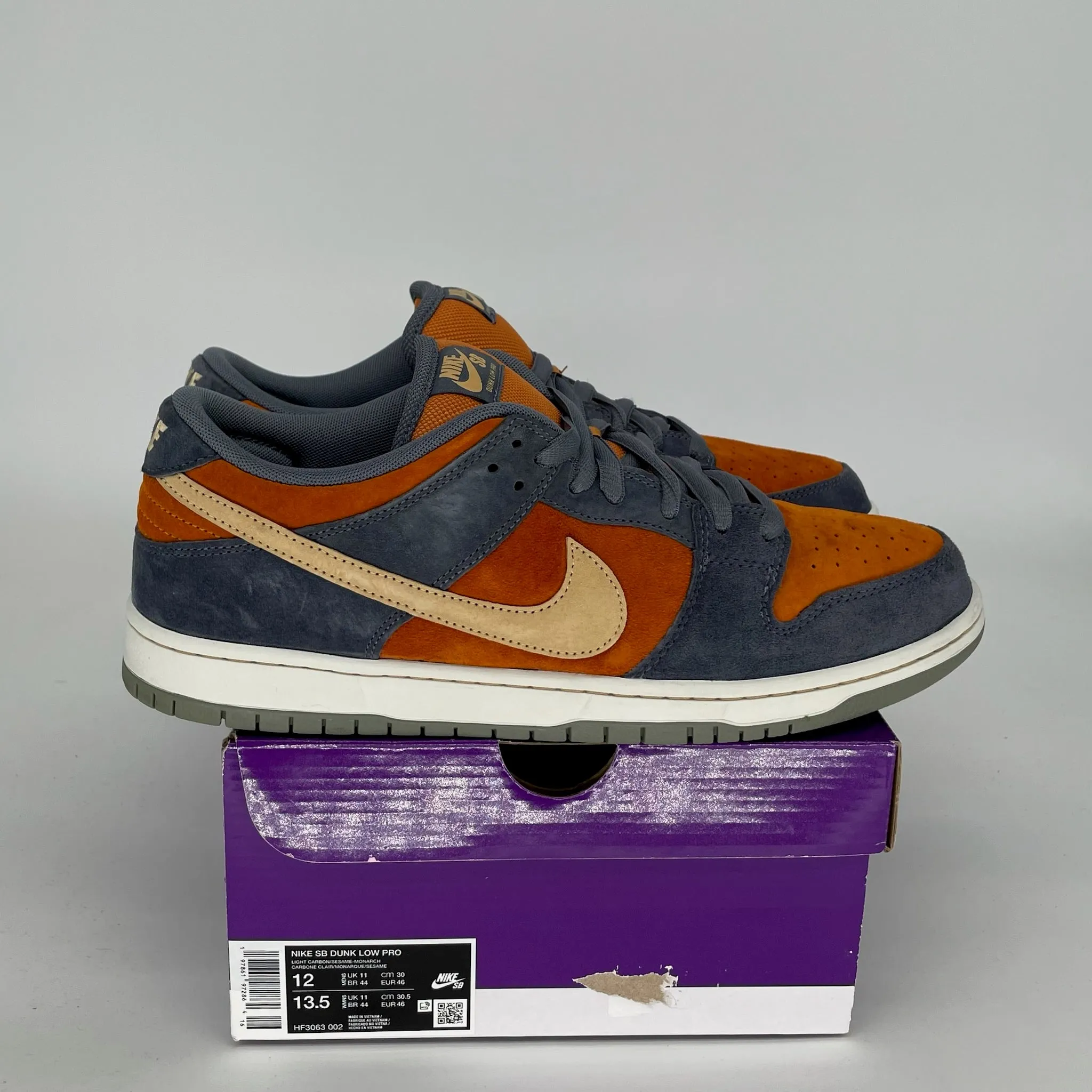 NIKE SB DUNK LOW LIGHT CARBON MONARCH SIZE 12 HF3063-002