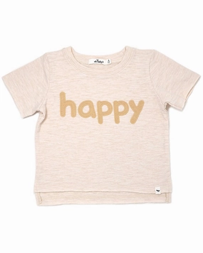 oh baby! Happy Oatmilk Applique Cotton Slub Tee ruffle tops girls, long sleeve tees girls