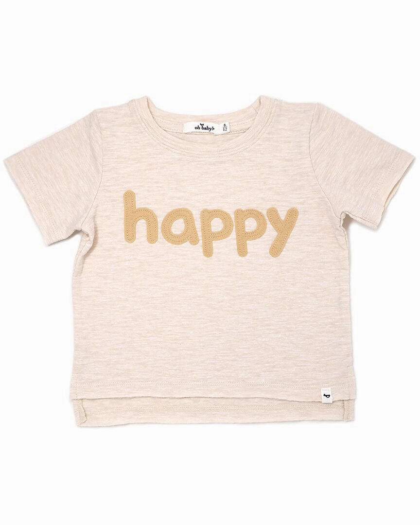 oh baby! Happy Oatmilk Applique Cotton Slub Tee ruffle tops girls, long sleeve tees girls