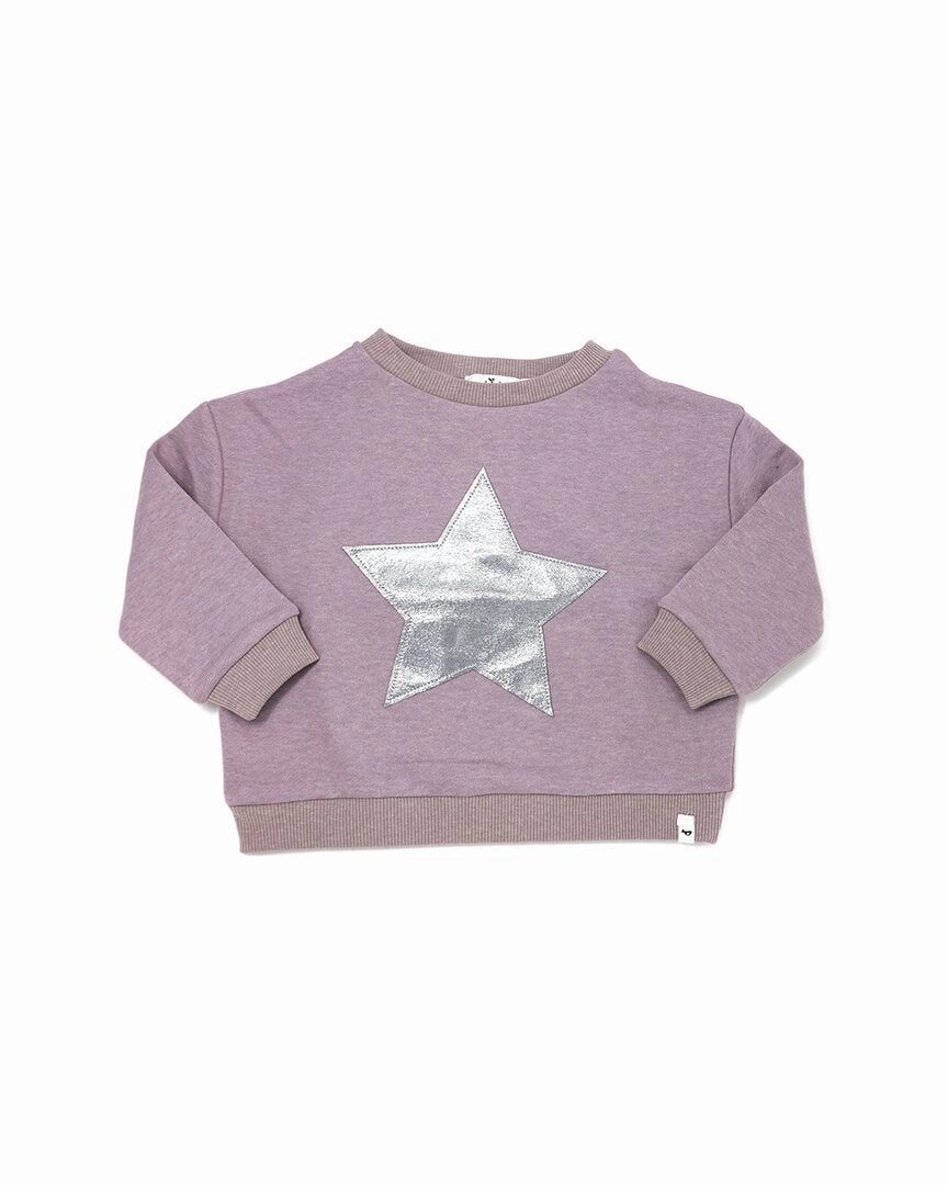 oh baby! Silver Star Applique Boxy Sweatshirt ruffle tops girls, long sleeve tees girls
