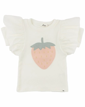 oh baby! Strawberry Applique Cotton Baby Rib Tee ruffle tops girls, long sleeve tees girls