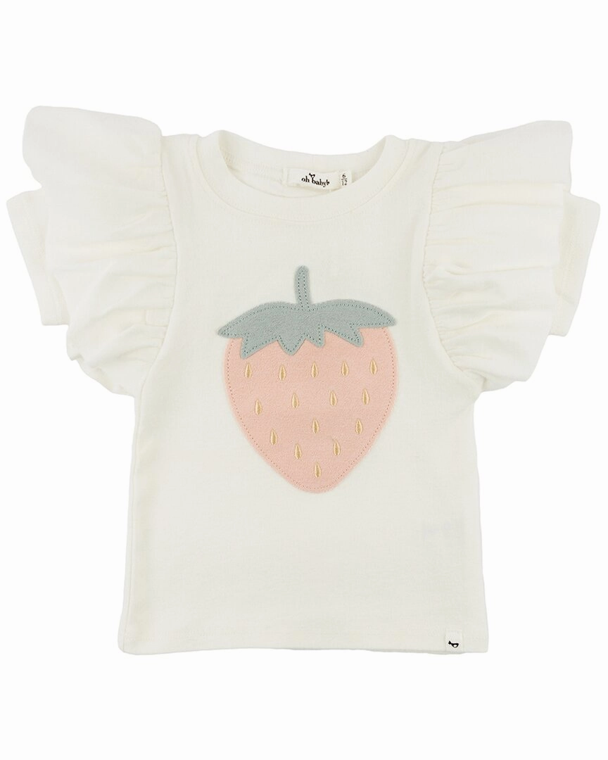 oh baby! Strawberry Applique Cotton Baby Rib Tee ruffle tops girls, long sleeve tees girls