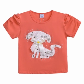 Orange Puppy Applique T-Shirt ruffle tops girls, long sleeve tees girls