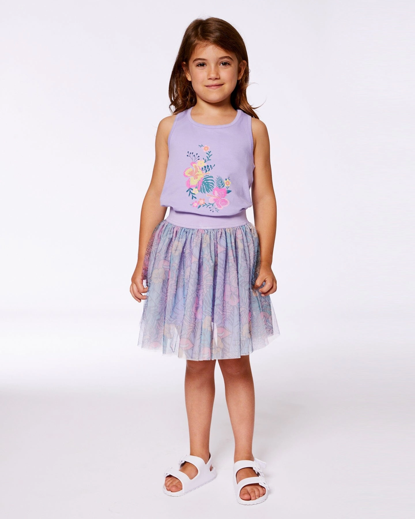 Organic Cotton Racerback Tank Top Floral Mauve Girls Tunic Top