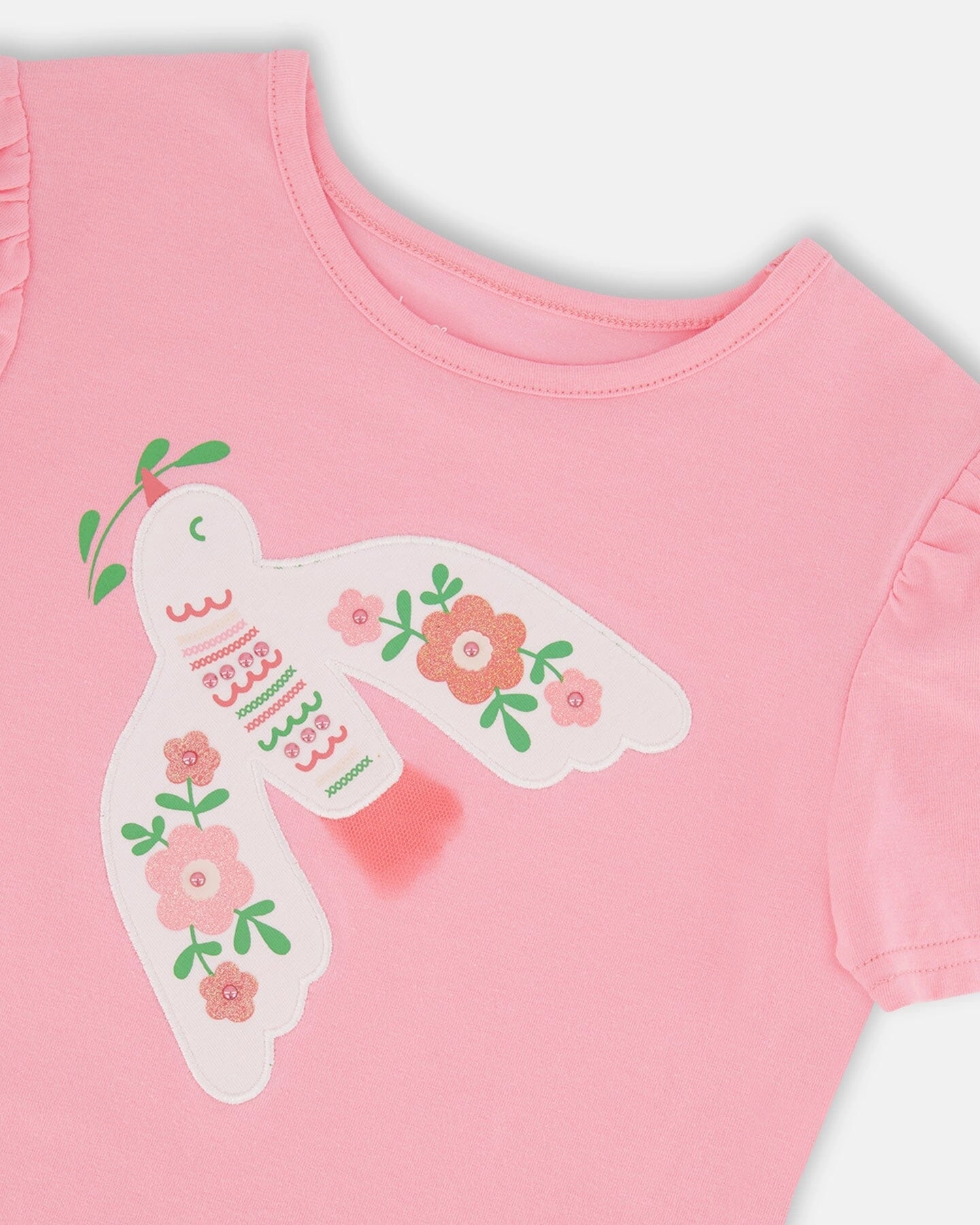 Organic Cotton Tee With Puff Sleeve Candy Pink Girls Tunic Top