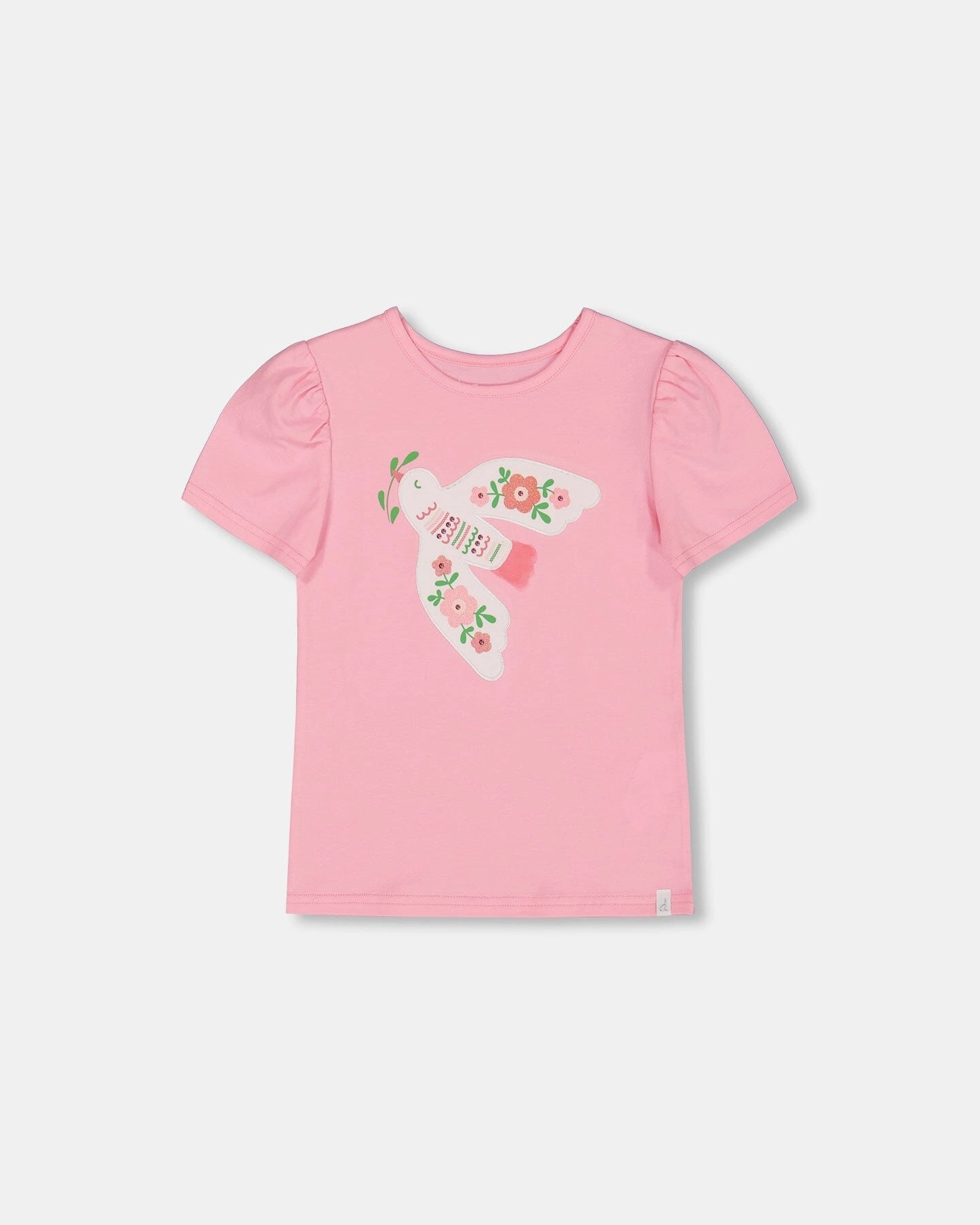 Organic Cotton Tee With Puff Sleeve Candy Pink ruffle tops girls, long sleeve tees girls