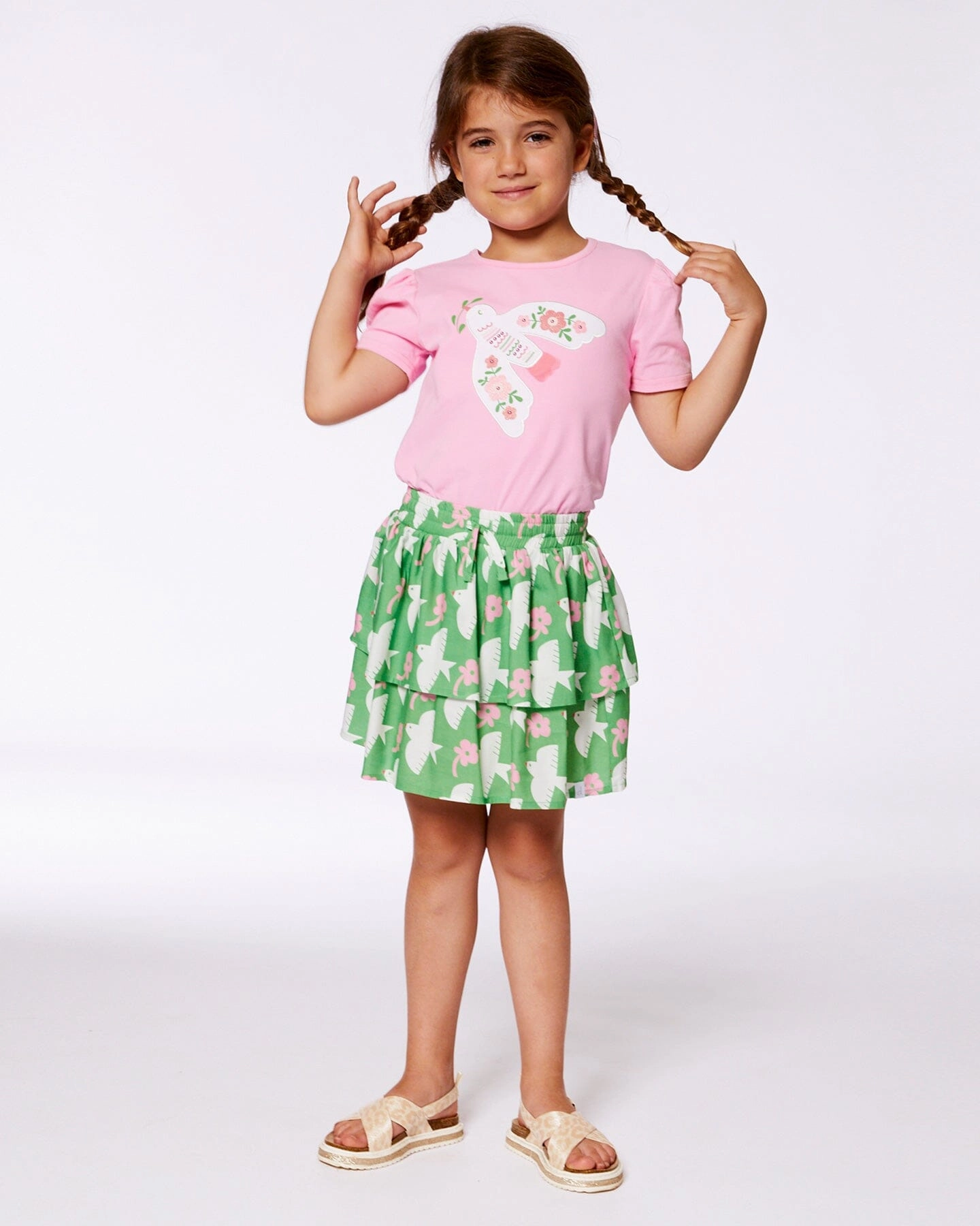Organic Cotton Tee With Puff Sleeve Candy Pink Girls Tunic Top