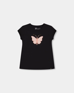 Organic Cotton Top With Applique Black And Pink Butterfly ruffle tops girls, long sleeve tees girls