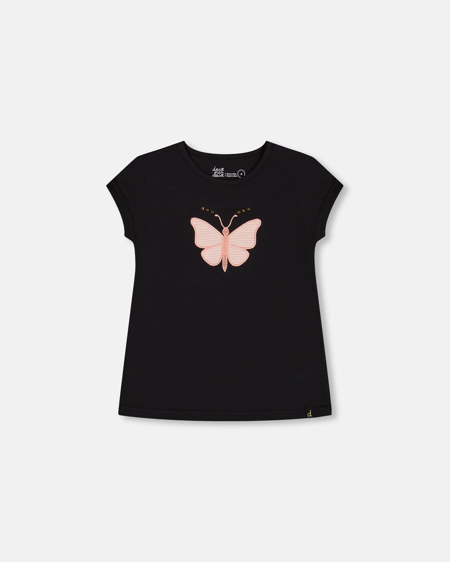 Organic Cotton Top With Applique Black And Pink Butterfly ruffle tops girls, long sleeve tees girls