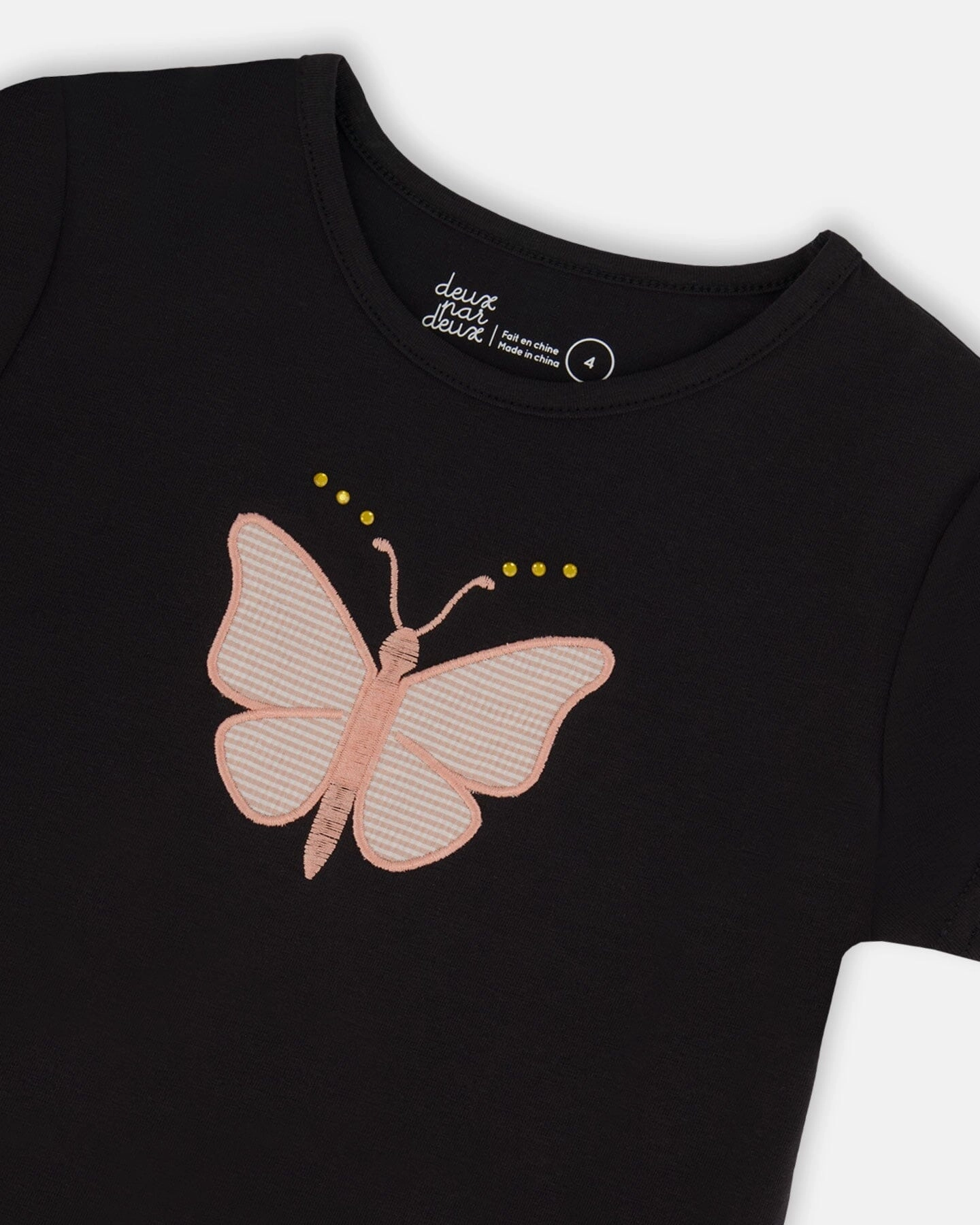 Organic Cotton Top With Applique Black And Pink Butterfly Girls Tunic Top