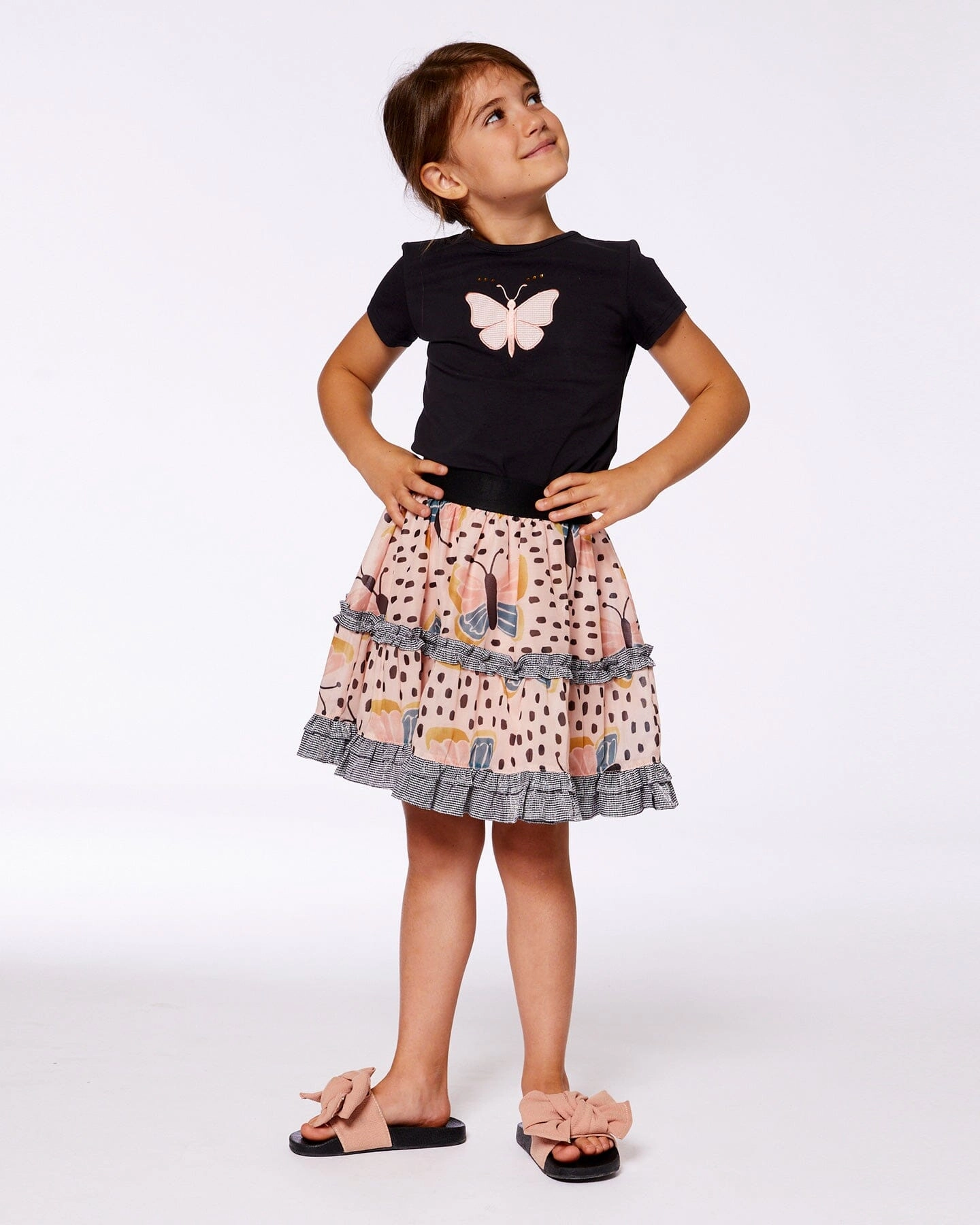 Organic Cotton Top With Applique Black And Pink Butterfly Girls Tunic Top