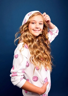 Pink Emoji Hoodie ruffle tops girls, long sleeve tees girls