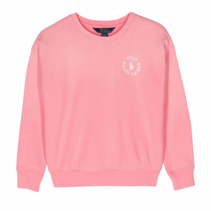 Polo Ralph Lauren Girls Circle Logo Print Sweatshirt ruffle tops girls, long sleeve tees girls