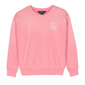 Polo Ralph Lauren Girls Circle Logo Print Sweatshirt ruffle tops girls, long sleeve tees girls