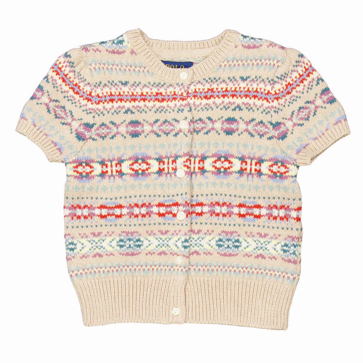 Polo Ralph Lauren Girls Fair-Isle Short-Sleeved Cardigan ruffle tops girls, long sleeve tees girls