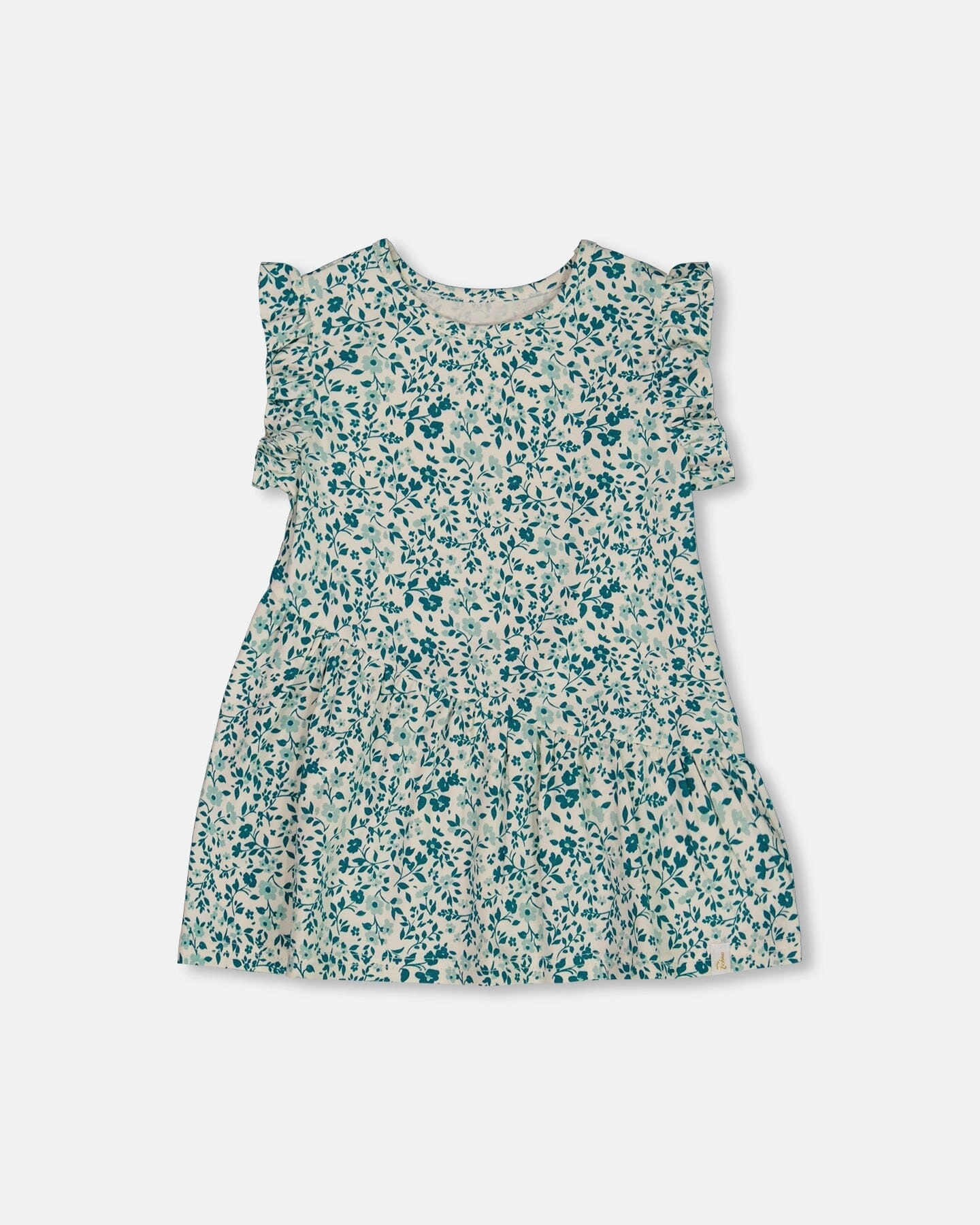 Printed Organic Cotton Tunic Top Small Turquoise Flowers ruffle tops girls, long sleeve tees girls