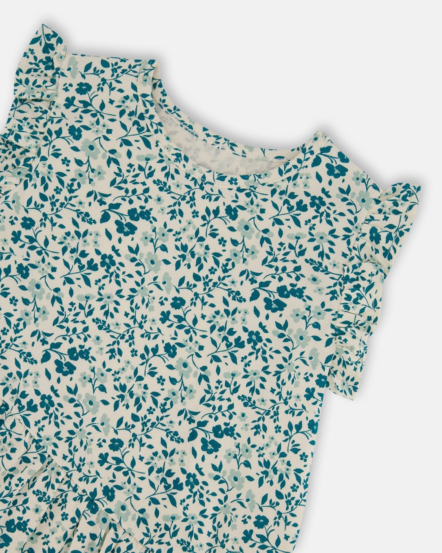 Printed Organic Cotton Tunic Top Small Turquoise Flowers Girls Tunic Top