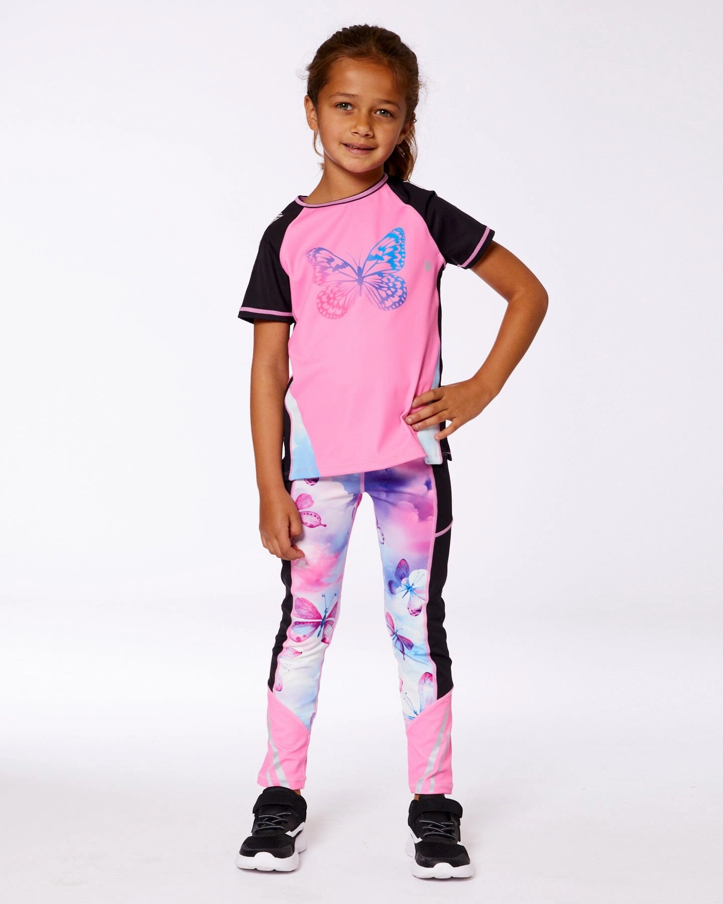 Printed Short Sleeve Athletic Top Pink With Butterflies Girls Tunic Top
