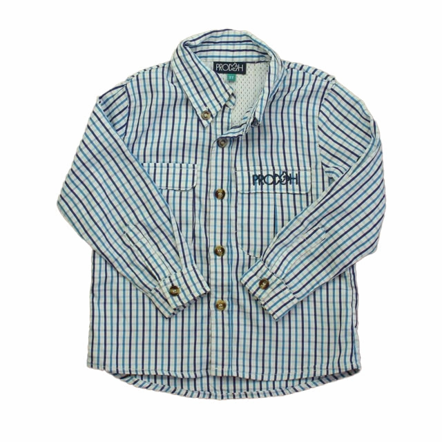 Prodah Boys Blue Plaid Button Down Long Sleeve graphic tees for boys, polo shirts boys