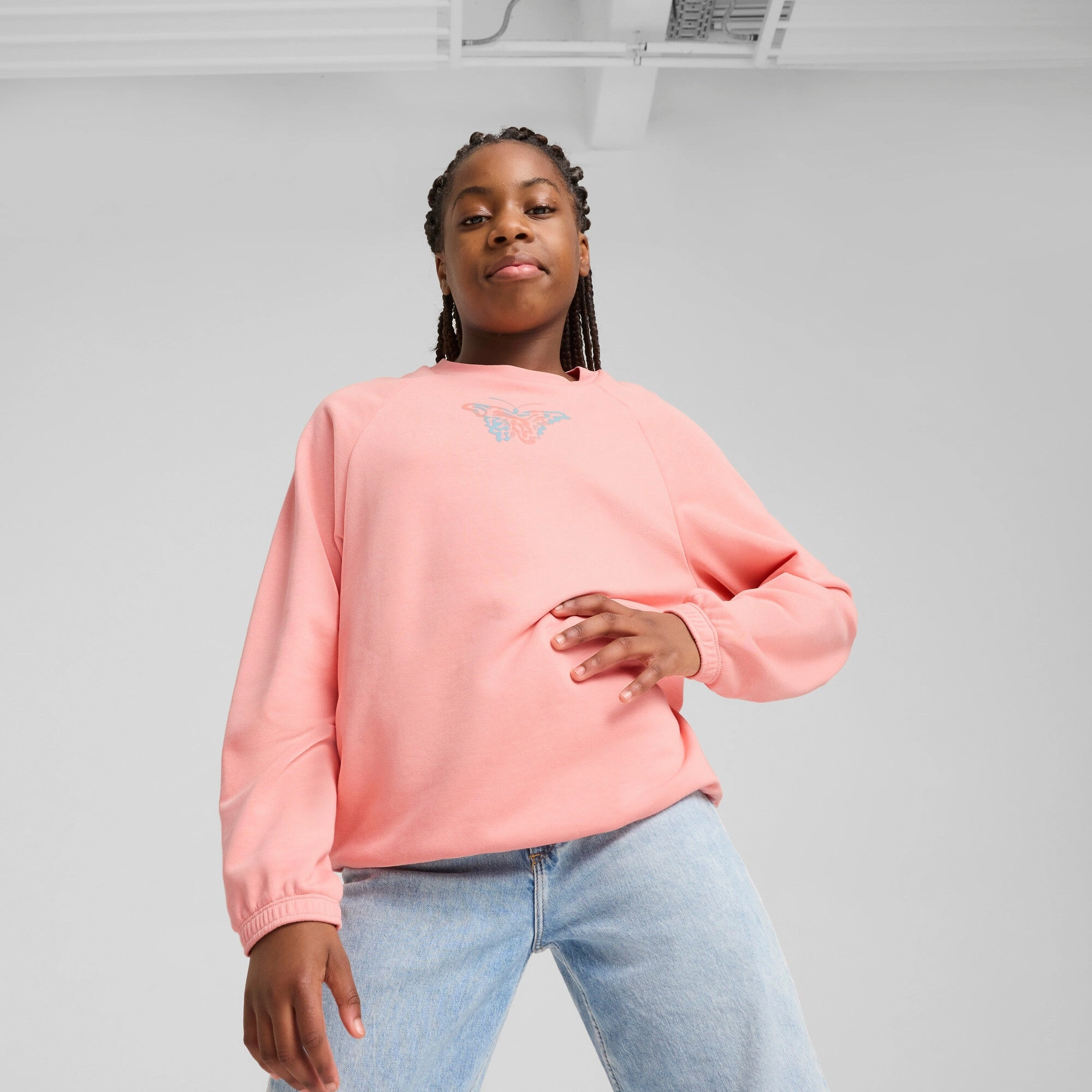 PUMA Big Kids' Girls' BUTTERFLY VIBE Crew Top Girls Seamless Sportswear