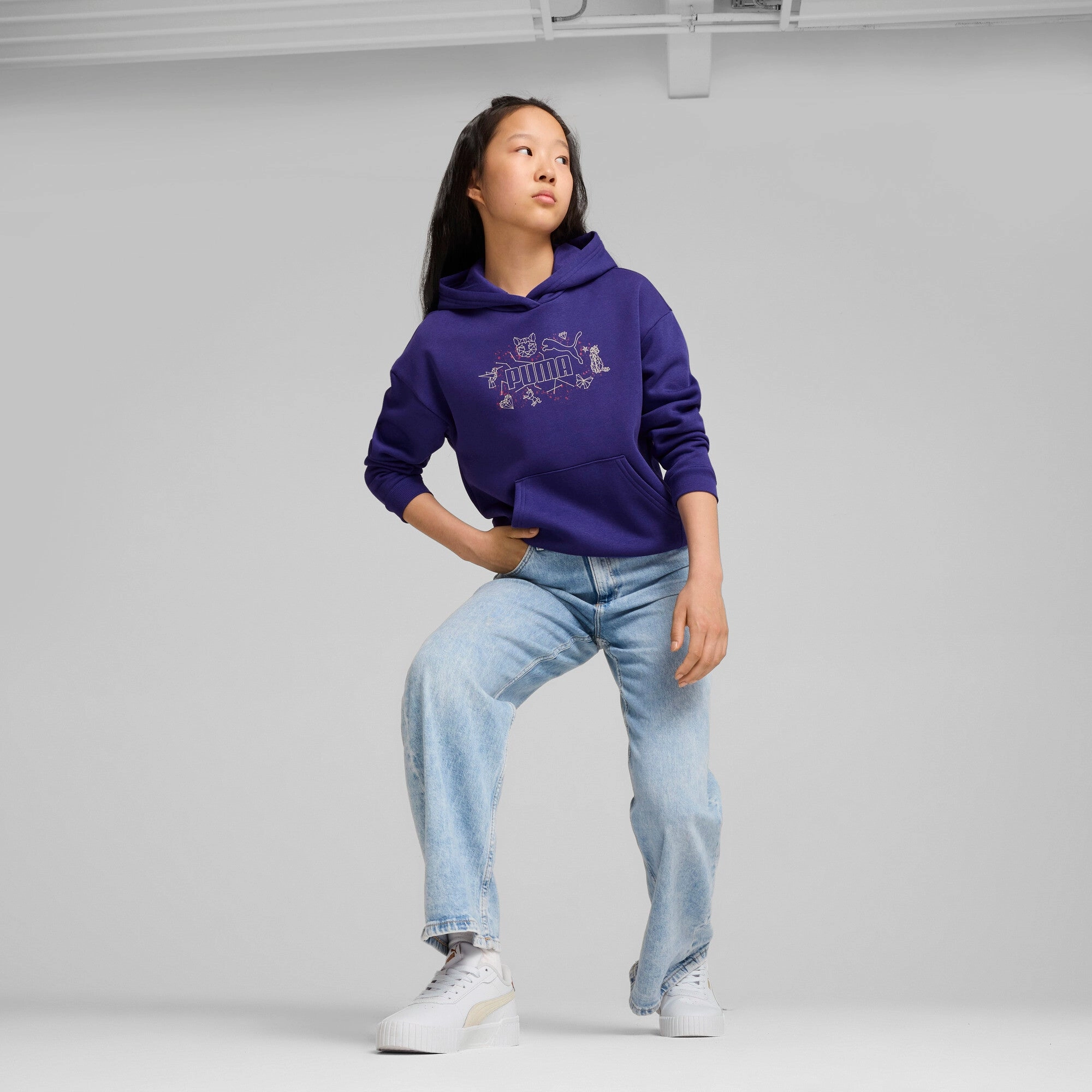 PUMA Big Kids' Girls' ESS  STARRY SAFARI Hoodie Youth Girls Seamless Sportswear