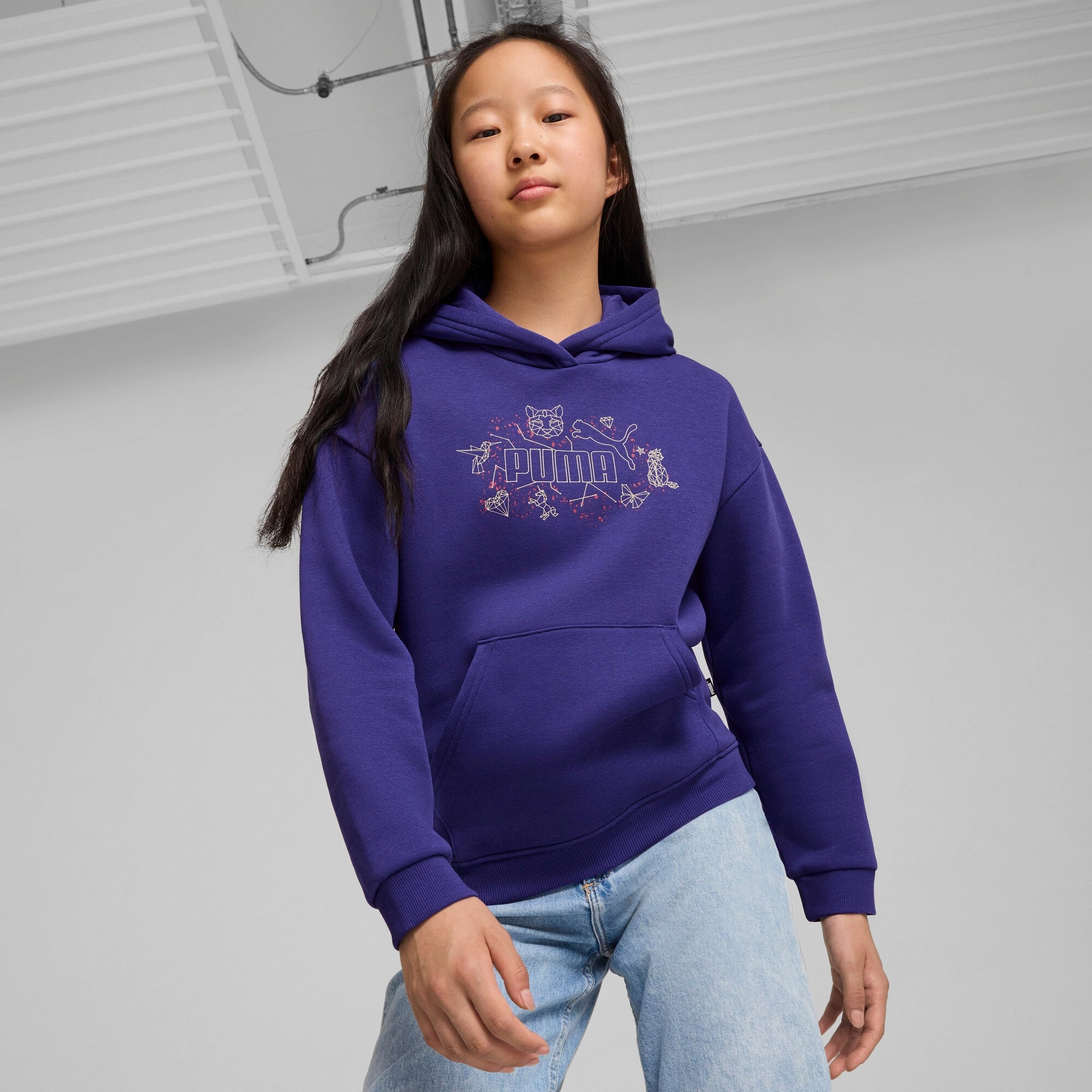 PUMA Big Kids' Girls' ESS  STARRY SAFARI Hoodie Youth Girls Seamless Sportswear